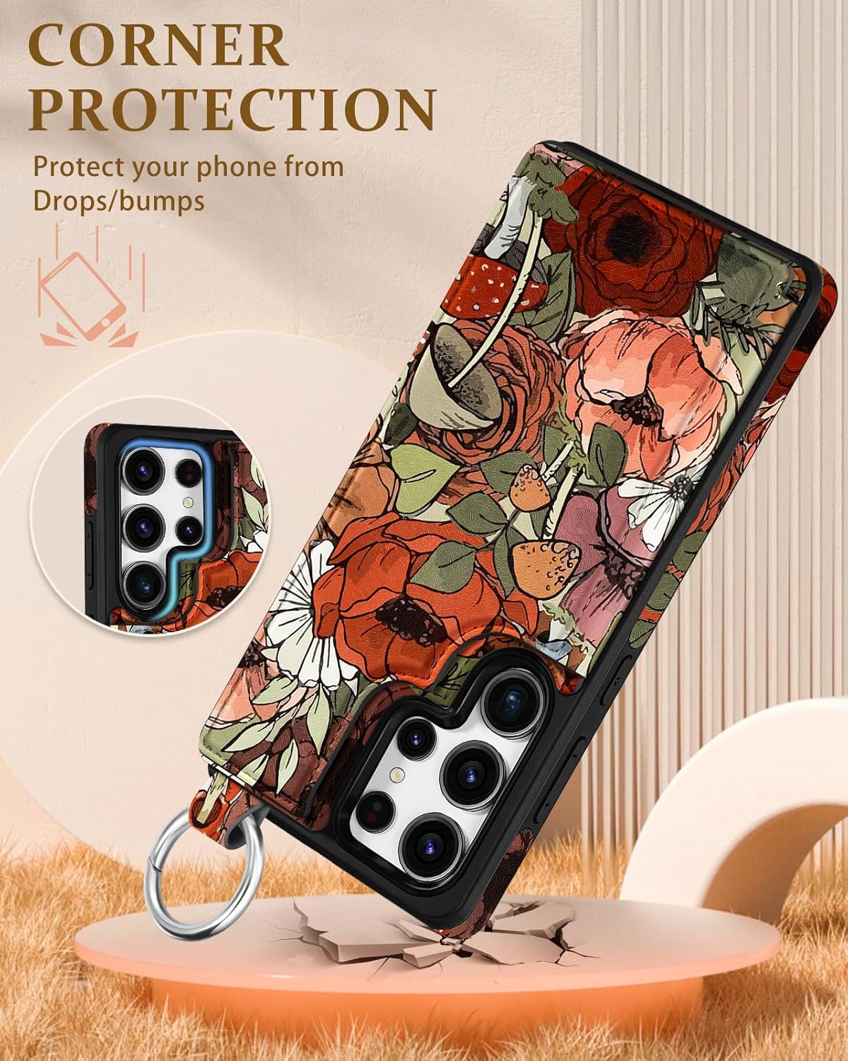Shorogyt for Samsung Galaxy S25 Ultra Wallet Case - Cute Fashion Mogu Flower Design with Card Holder Kickstand for Magnetic Clasp Back Flip Folio Leather Phone Cases for Wome Girls Men - Image 4