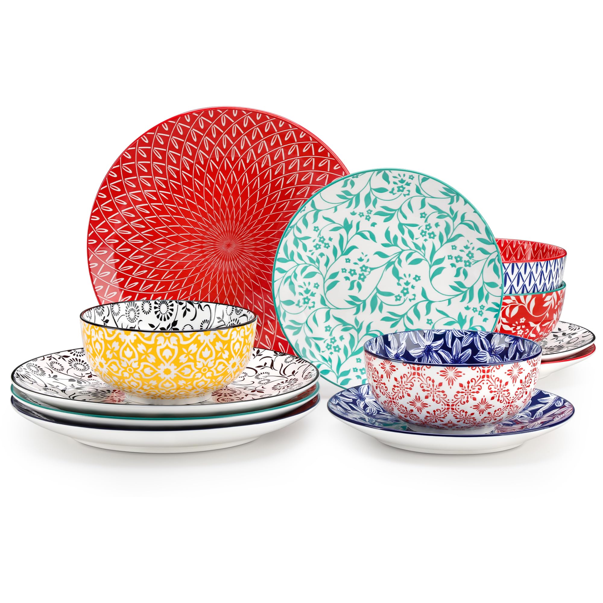 vancasso SELENE Plates and Bowls Set for 4, 12 Pieces Dinnerware Sets, Mircowave and Dishwasher Safe Dishes Set, Porcelain Muted Dinnerware