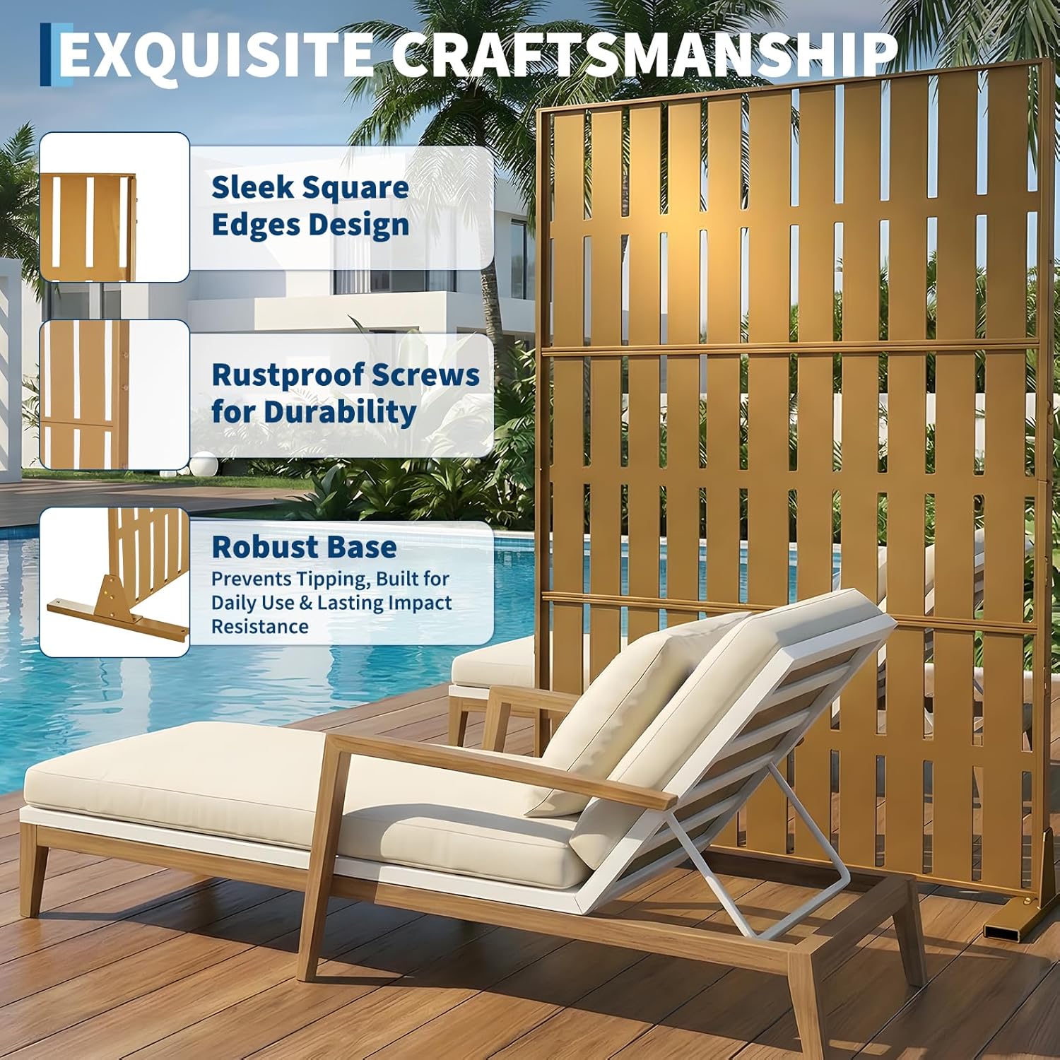 Metal Outdoor Privacy Screen, 47" w x 71" h Durable Weather-Resistant Patio & Yard Partition for Outdoor Spaces