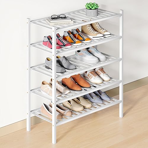 Miniatura 55 de Smiry Zapatero de bambú para clóset, organizador de zapatos apilable de 4 niveles largo de madera, estante de almacenamiento de zapatos Negro