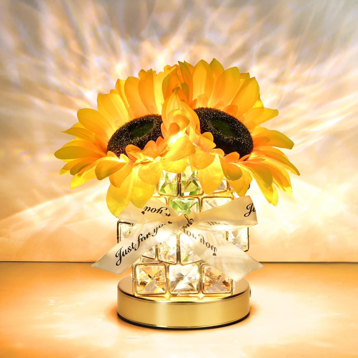 Handmade Sunflower Lamp, Rechargeable Cordless Touch Table Lamp, 3-Colour Infinitely Dimming Small Night Light, Festival Restaurant Bedroom Bar Coffee Shop Birthday Gifts for Women Mom, 3 Sunflowers