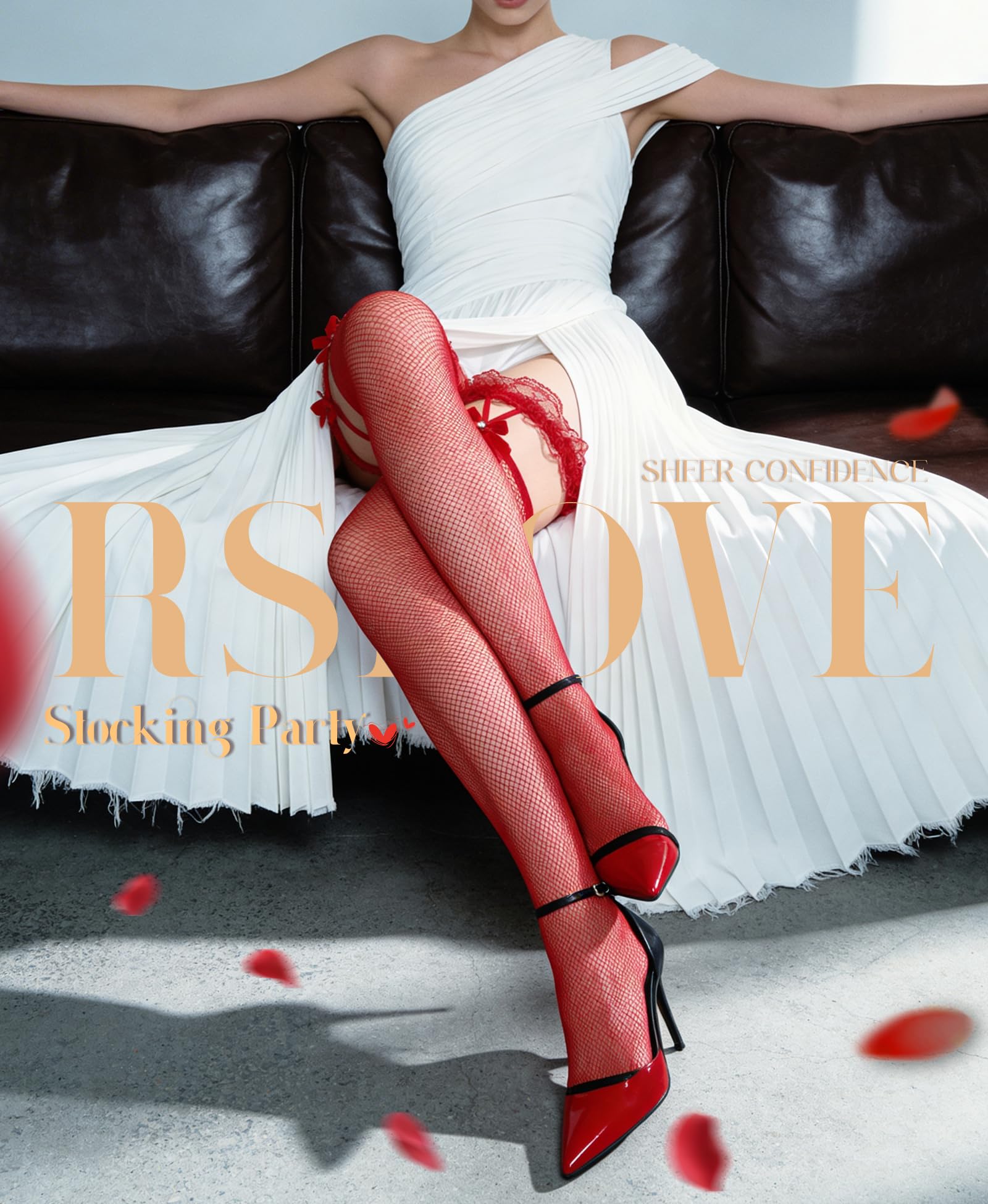 RSLOVE Women Fishnet Stockings Sexy Thigh High Pantyhose Women Tight Hosiery: One Size Red