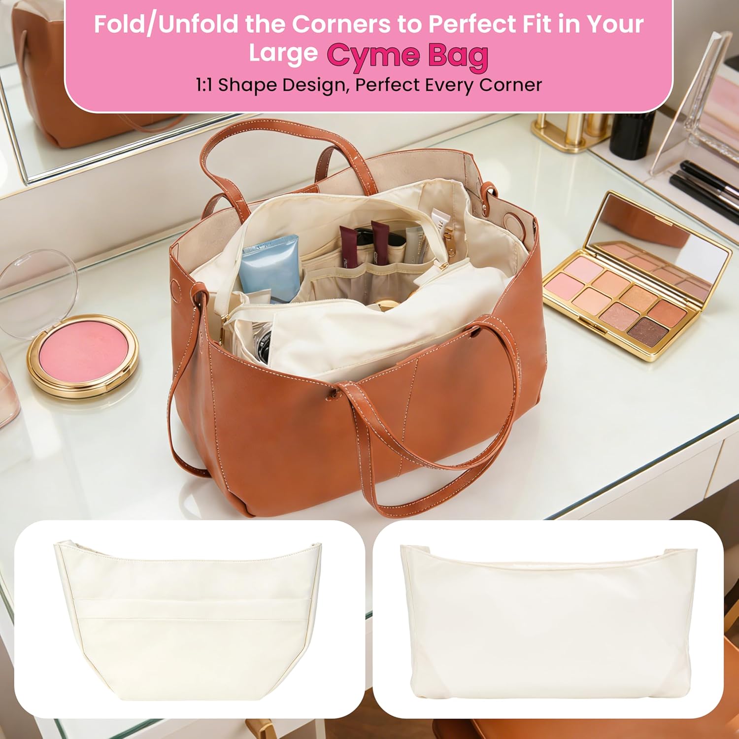 LUVCOSY Purse Organizer Insert - Perfect Fit Large Cyme Bags, Handbag Organizer, Waterproof Durable Nylon Material, Elegant Bag Insert (For Large Cyme Bags)