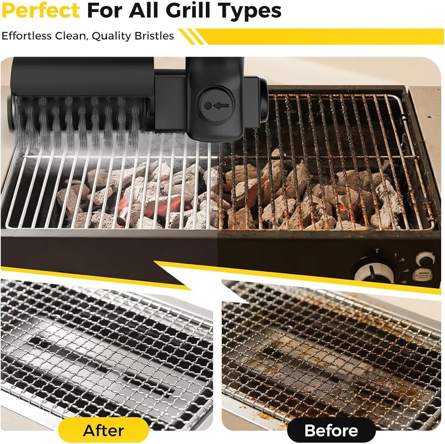 Scrubbing Engine | Rotary Brush for Grills | Motorized High Torque Frame with Stainless-Steel Logic & Bristle Hardware for Backyards, Decks, Suites and