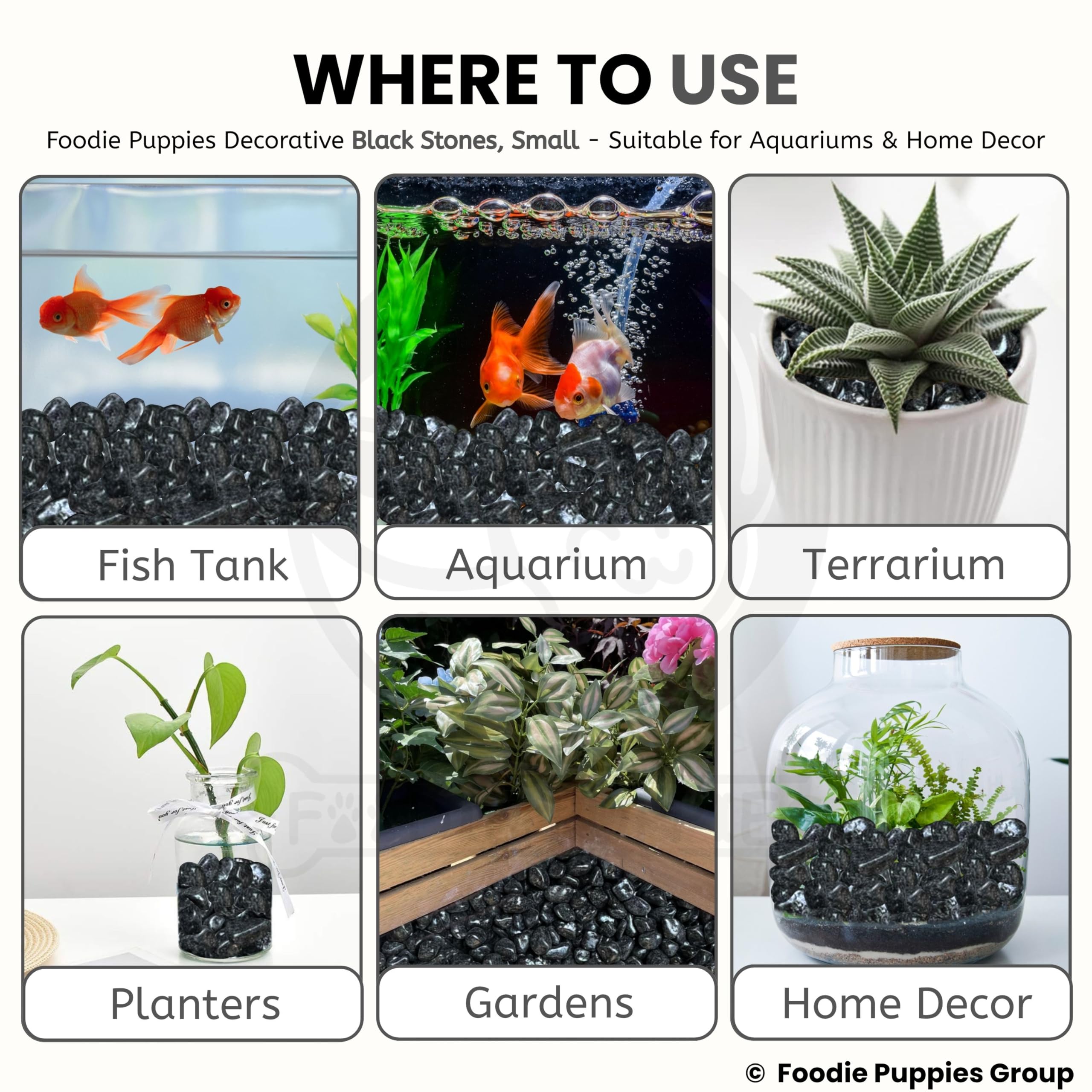 Foodie Puppies Decorative Small Stones River Rock Unplanted Substrate for Garden/Lawn/Aquarium Decoration, Aquarium Fish Tank, Garden (2.5 Kg) (Black) 1