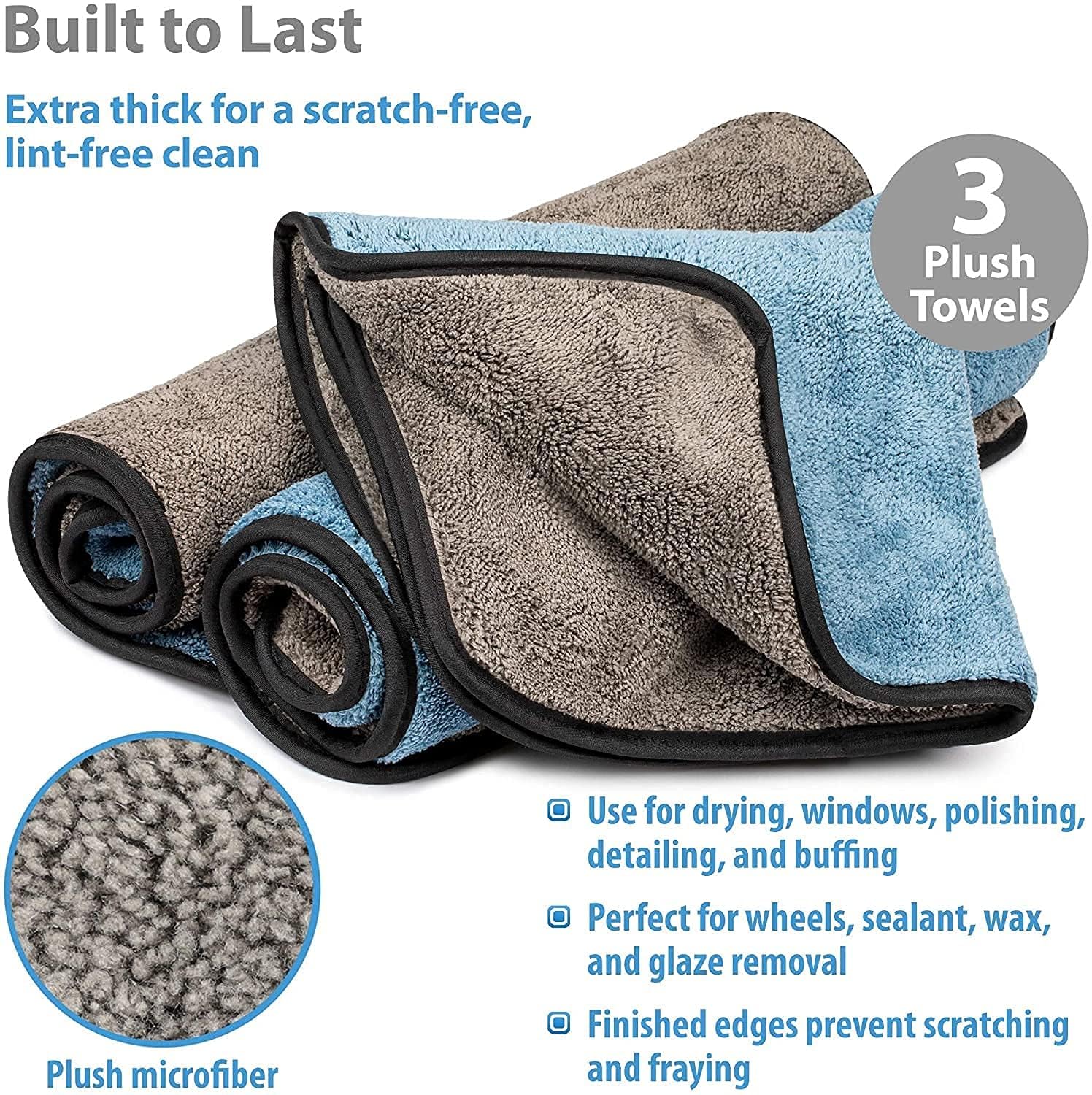 Auto Hub Heavy Microfiber Cloth for Car Cleaning and Detailing, Double Sided, Extra Thick Plush Microfiber Towel Lint-Free, 800 GSM (Size 40cm x 40cm)/Pack of 3, Color: Blue 4