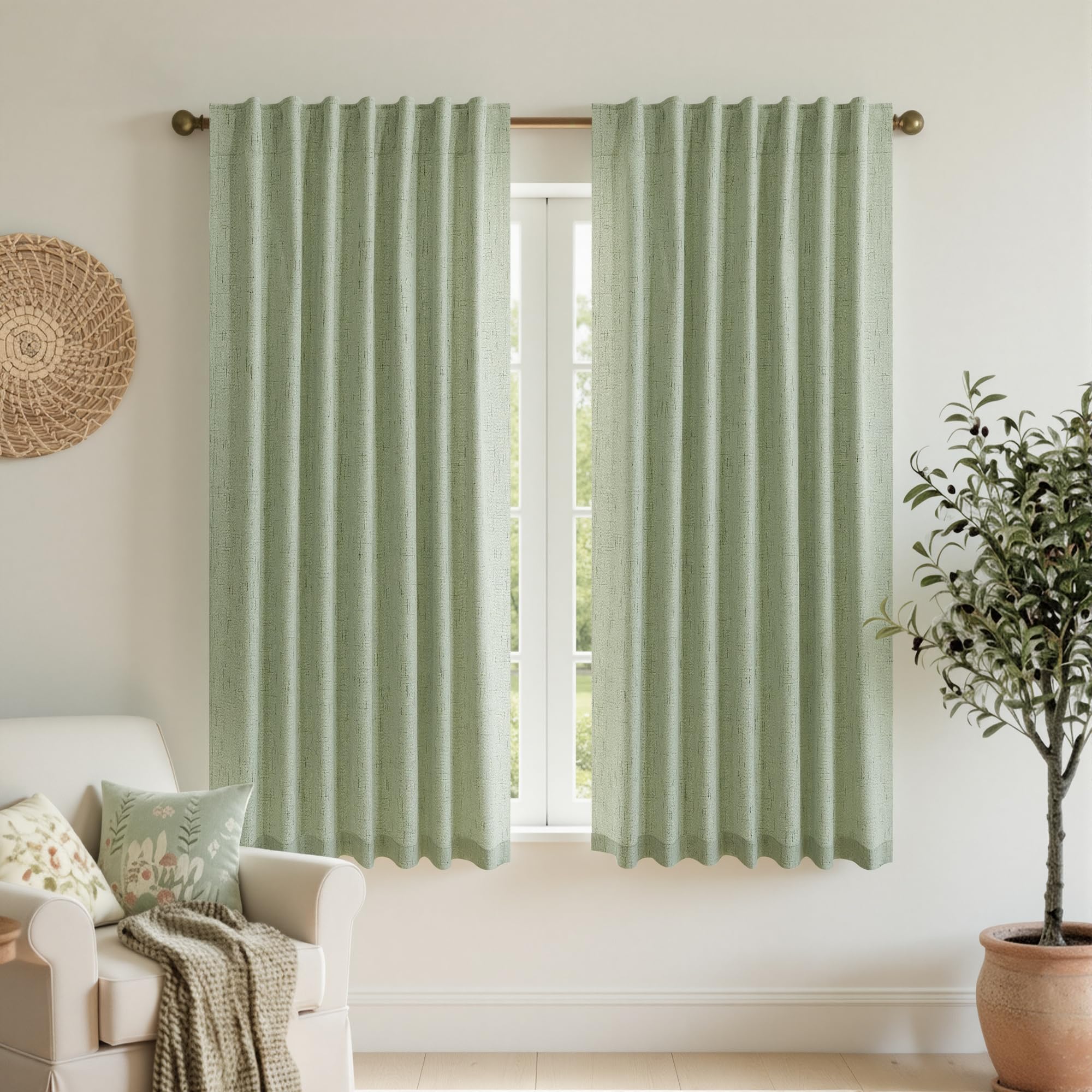 KOUFALL Short Eucalyptus Green Curtains