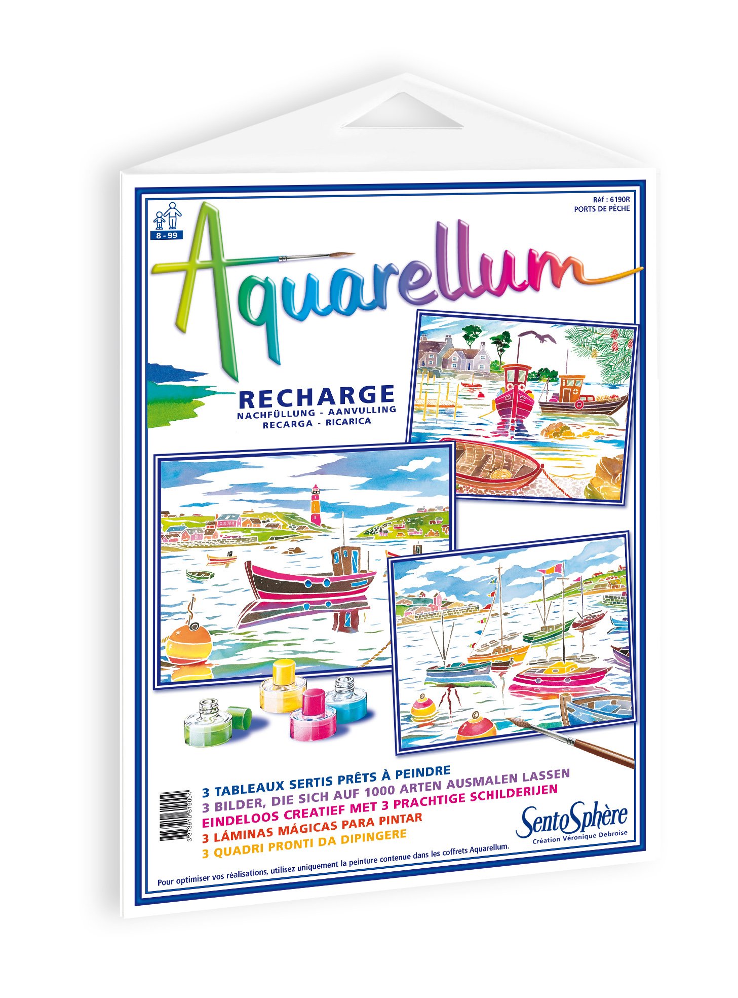 SentoSphère - RECHARGE AQUARELLUM - PORTS DE PECHE - Recharge Cartes Aquarellum - Kit peinture - Peinture Aquarellable Magique - A partir de 8 ans - fabriqué en France