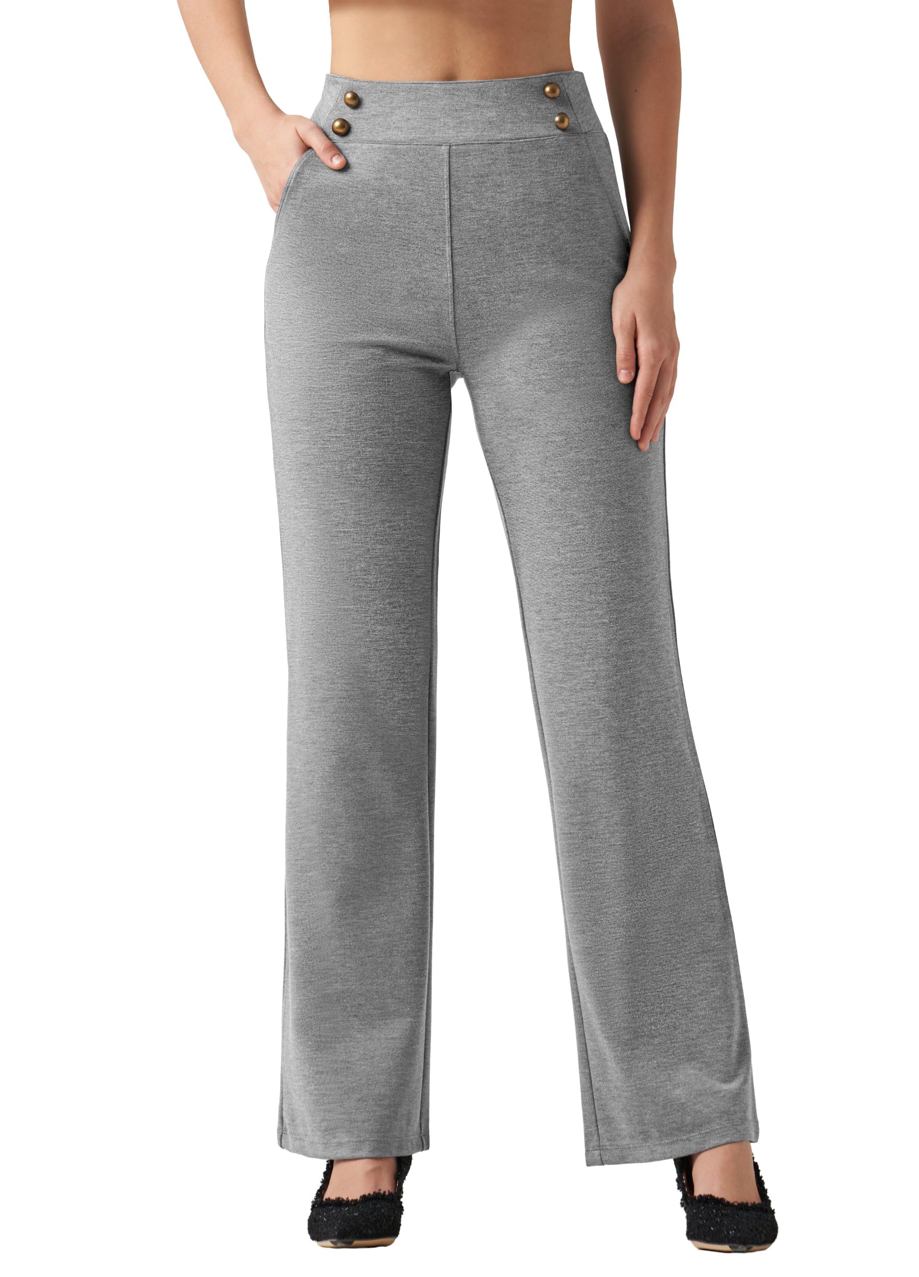 Willit Pantalon habillé à jambe large pour femme - Pantalon de travail extensible taille haute - Pantalon de travail décontracté - Poches - Petite/régulière/grande