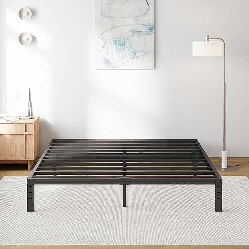 Miniatura 56 de COMASACH Marco de cama de tamaño matrimonial de 12 pulgadas, marco de cama de metal de alta resistencia, soporte de acero resistente, no necesita