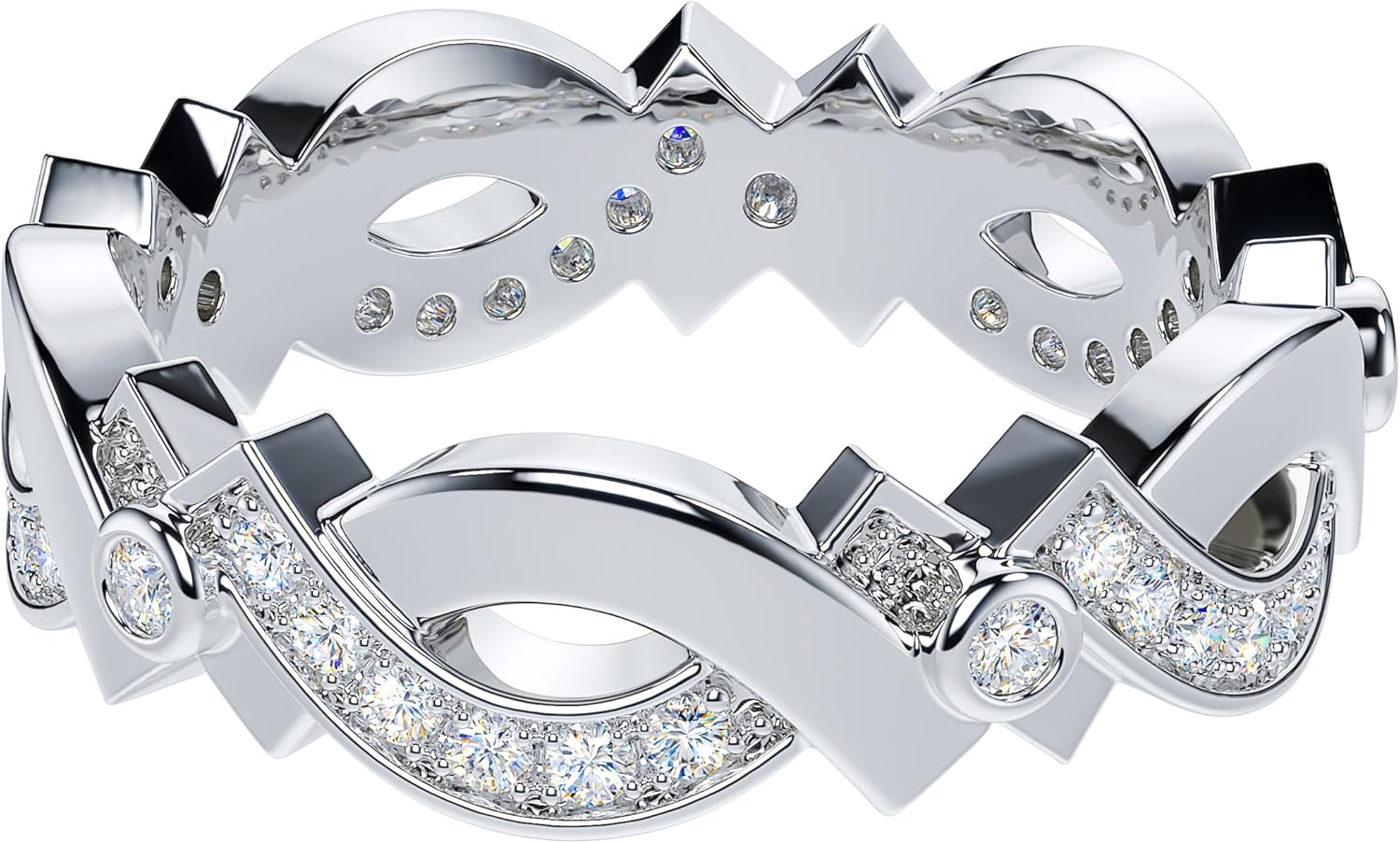 THELANDA Sterling Silver 6mm Vintage Infinity Intertwine Simulated Round Diamond or Genuine Moissanite Eternity Band Wedding Ring - Image 3