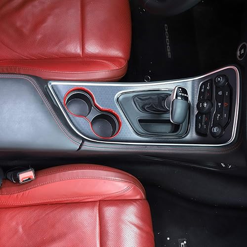 Miniatura 7 de JeCar Funda decorativa para portavasos interior rojo Challenger para Dodge Challenger 2015-2023, accesorios interiores