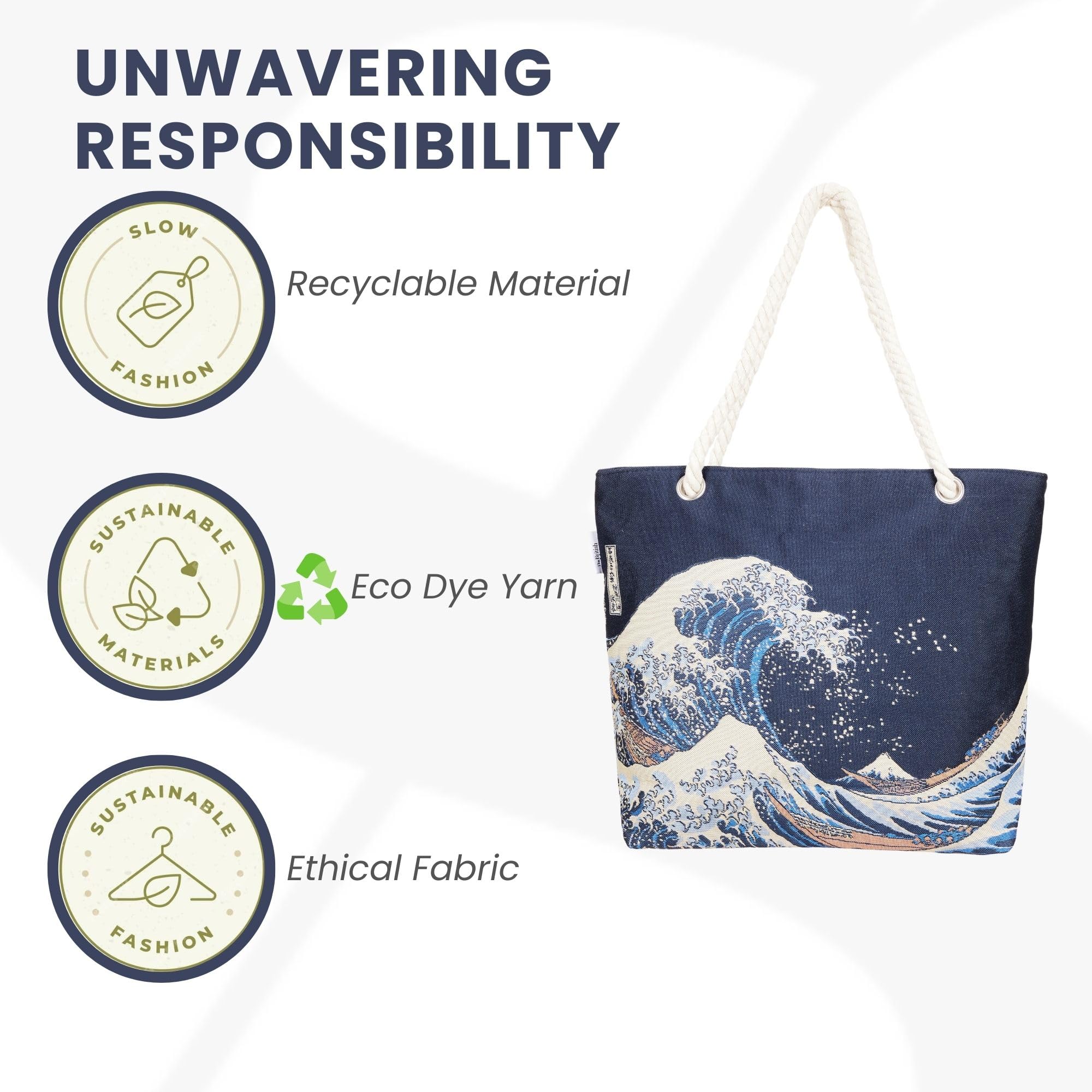 Signare Bolsa de playa con tapiz, gran ola de Kanagawa, diseño de museo británico con asas de cuerda (Great Wave Off Kanagawa, BEACH-BM-WAVE)