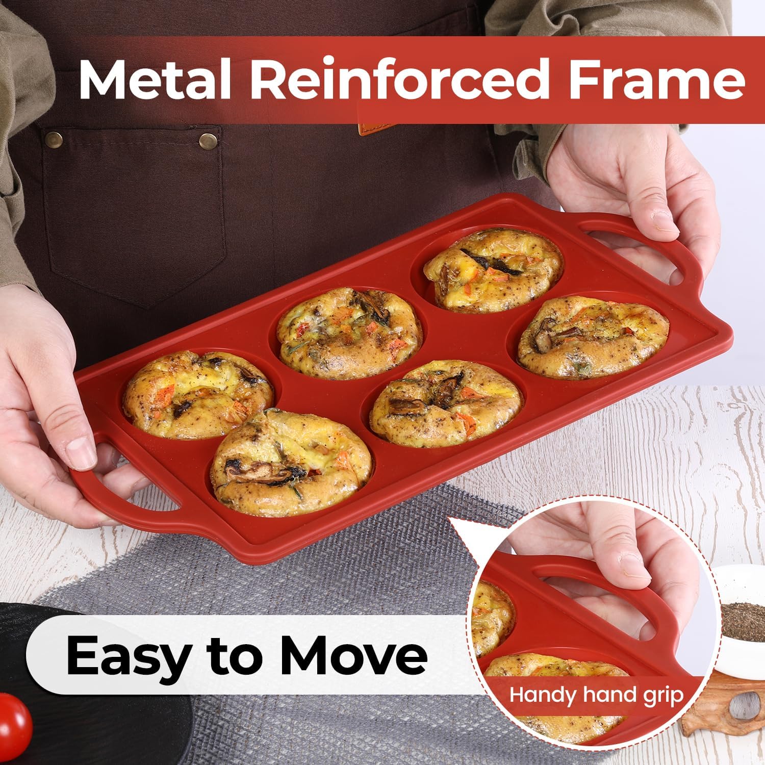 CAKETIME Silicone Muffin Top Pan & Metal Frame Round Egg Baking Pan