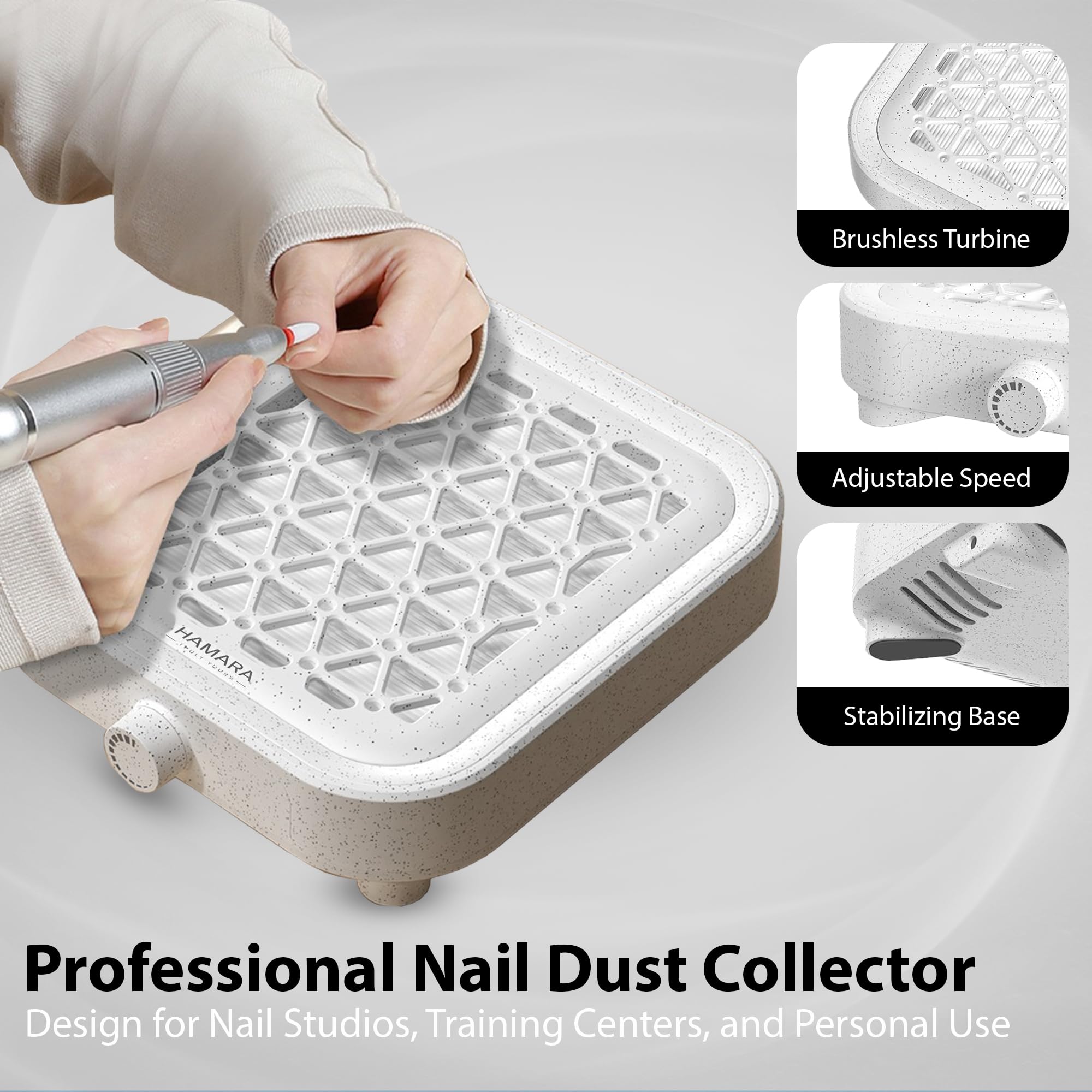 Colector de polvo de uñas, silencioso y potente, tecnología compacta de colector de polvo con filtro reutilizable, turbina sin escobillas de succión de 4000 RPM para una máxima succión de polvo y bajo 6