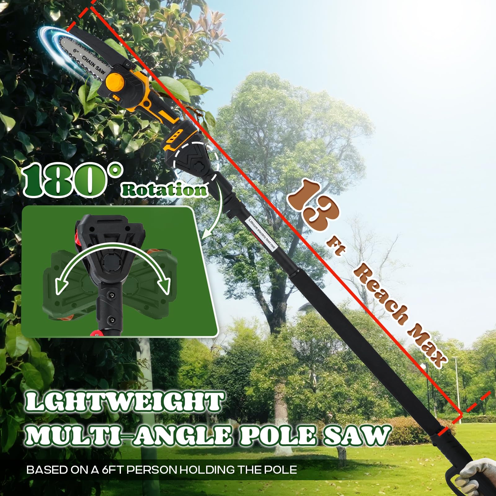 Moongiantgo 3-en-1 Tijeras de Podar Telescópicas y Motosierra Telescópica Electrica, Tijeras de Poda 6,5cm & Motosierra 15cm con Pértiga Telescópica 2m, 2x2000mAh, Bolsa Almacenamiento