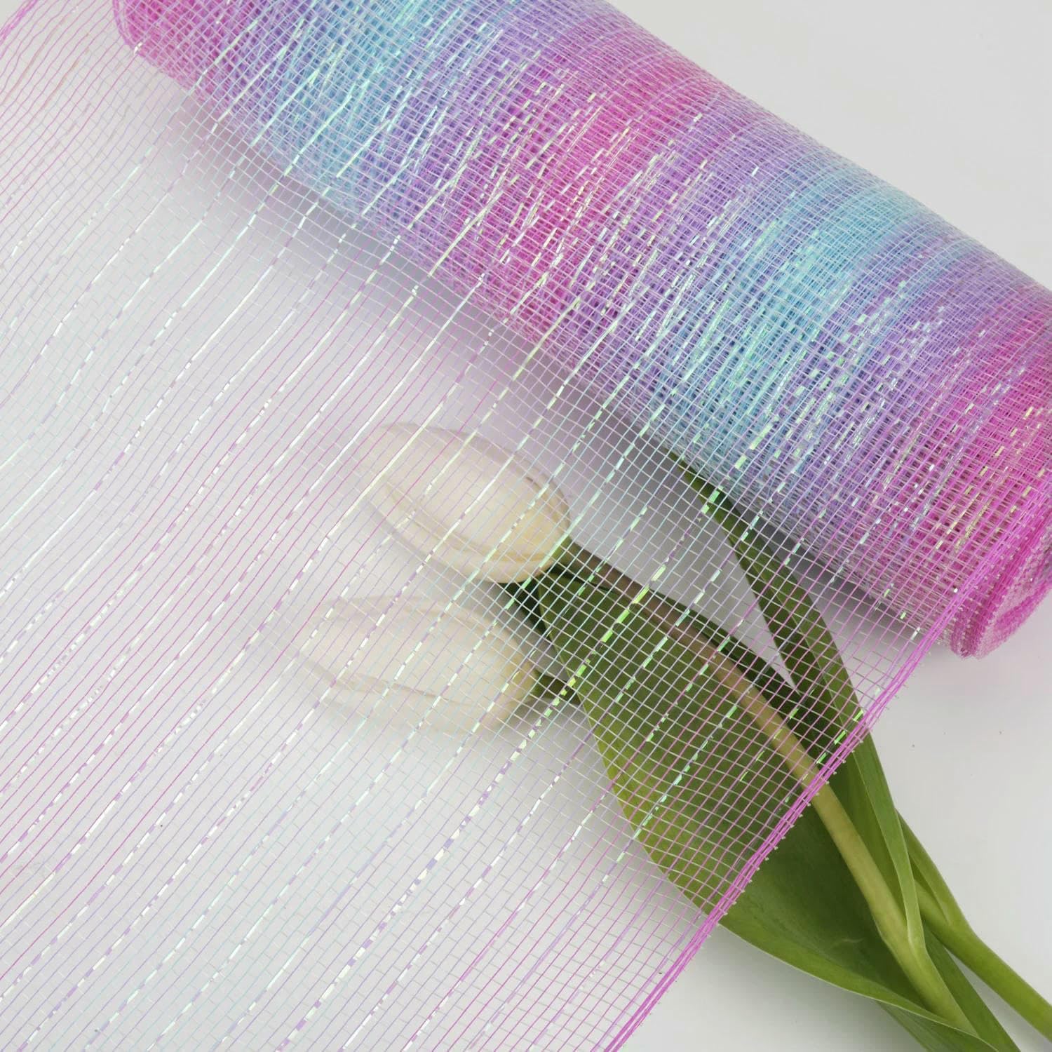 Rollen 10 Zoll x 30 Fuß Polyester-Dekorationsnetzband mit Metallic für Feiertage, Neujahrskränze, Kunsthandwerk, Haustürdekoration - 4-10 Zoll