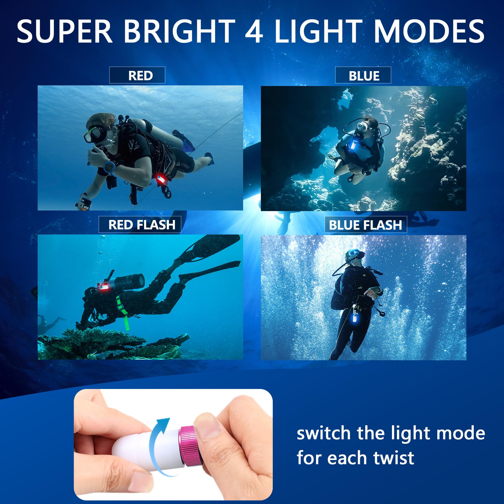 Torchia Subacquea, Luce di Segnalazione Torcia Sub, Impermeabile per 100 Metri, Portatile per Immersioni, Snorkeling e Sport Acquatici