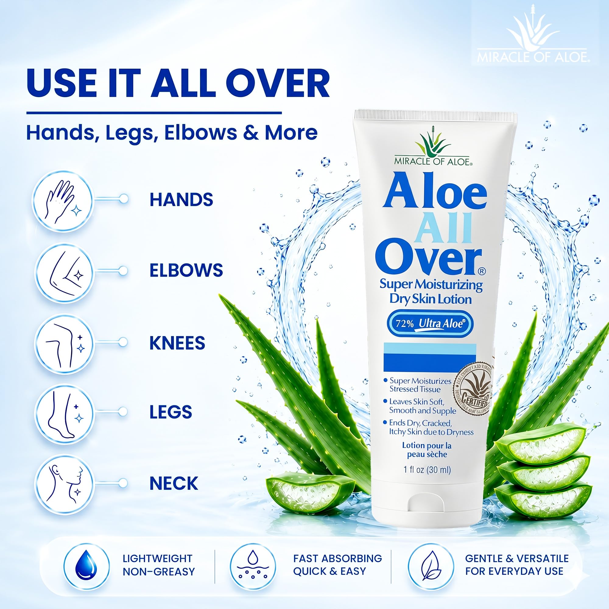 Miracle of Aloe Aloe Vera Lotion, 72% UltraAloe Gel, Face & Body Moisturizer