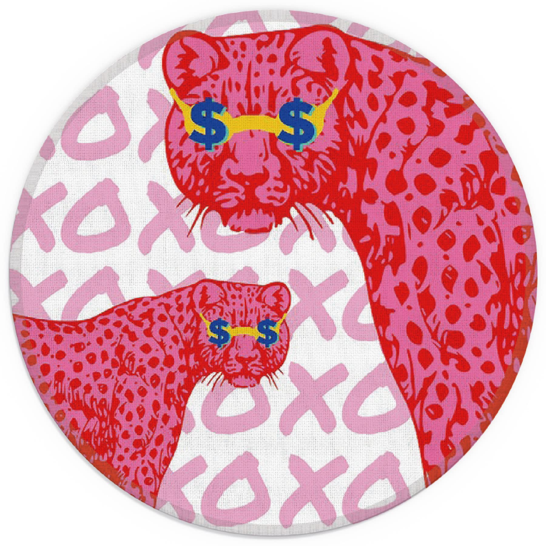 Cheetah XOXO Dollar Eyes Hot Pink Preppy Small Mouse Pad 7.9x7.9 Inches,Washable Round Cloth Mousepad for Office Laptop Computer,Non-Slip Rubber Base Mouse Pads for Wireless Mouse,Gifts For Teen Girls