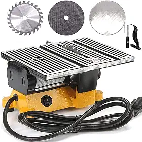 Serra de mesa elétrica de 10 cm, 60 W, mini bancada, ótima serra elétrica para artesanato de mesa, suporte de bancada circular com 2 peças