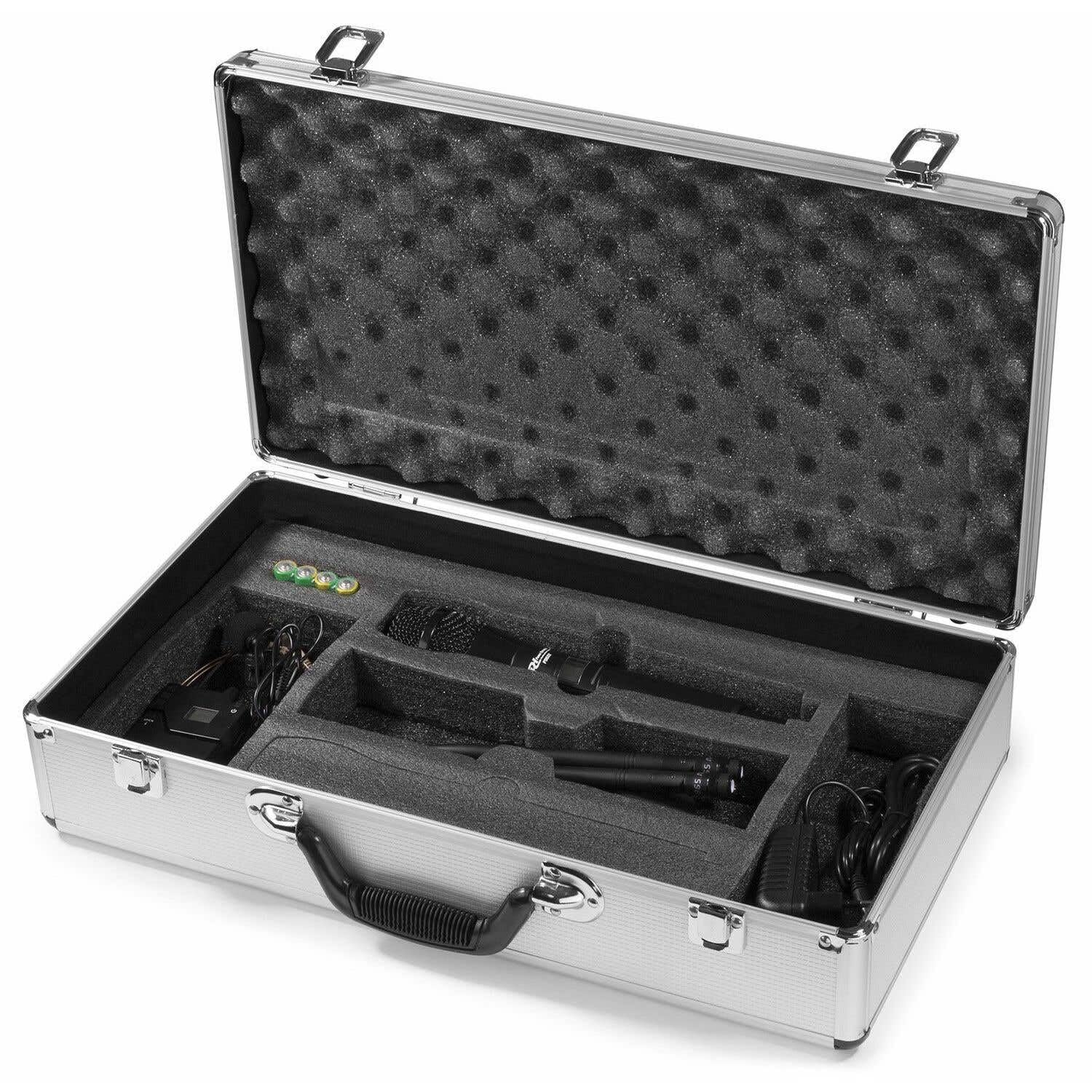 Power Dynamics PD632C Drahtloses Mikrofon und BodyPack mit Headset und UHF-Verstärker im Koffer | Hand und Kopfband oder Klappe, 20 UHF-Kanäle, XLR-Ausgänge, Rack-Montage