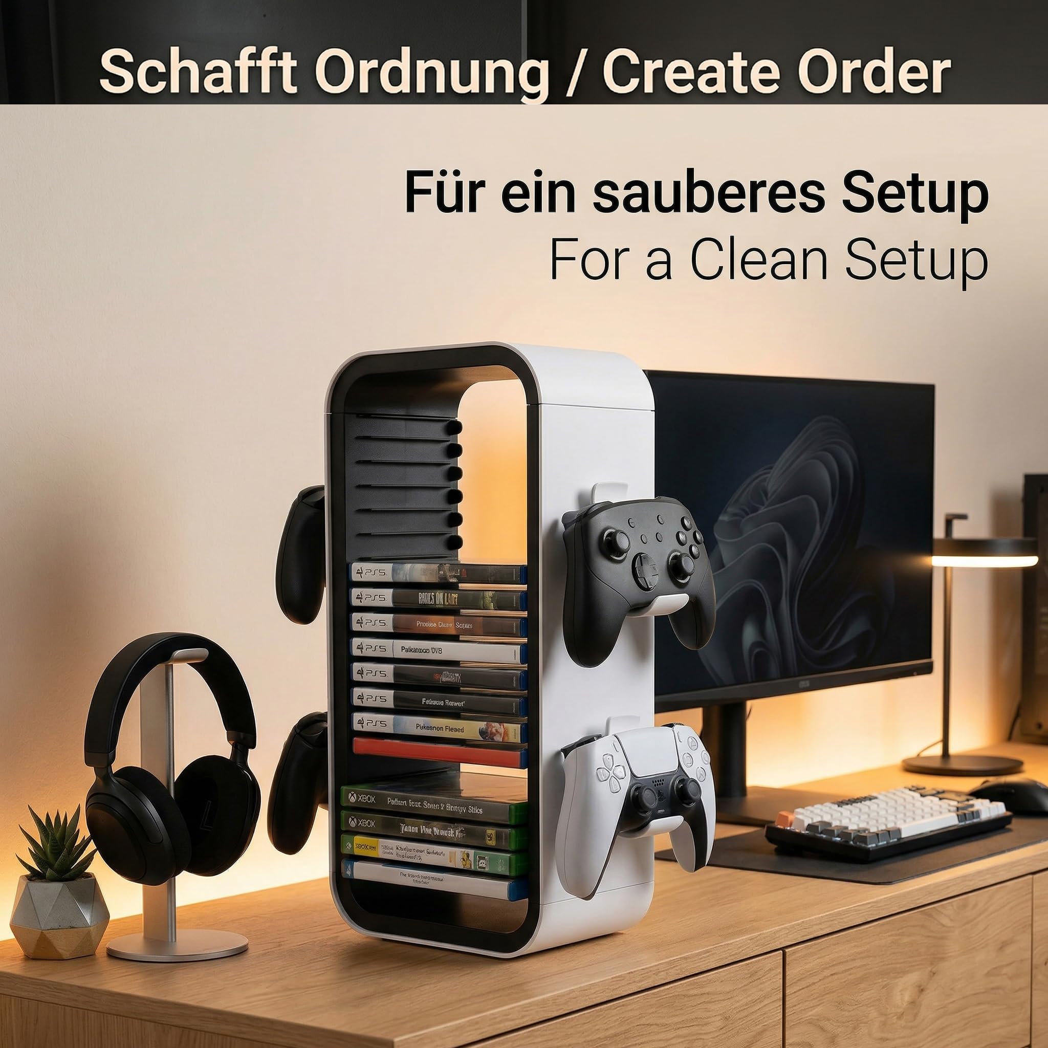 MatoSan Disc Tower per PS5 PS4 Switch – Porta 18 Giochi – Supporto Controller Incluso – Organizer Console Gaming Salvaspazio