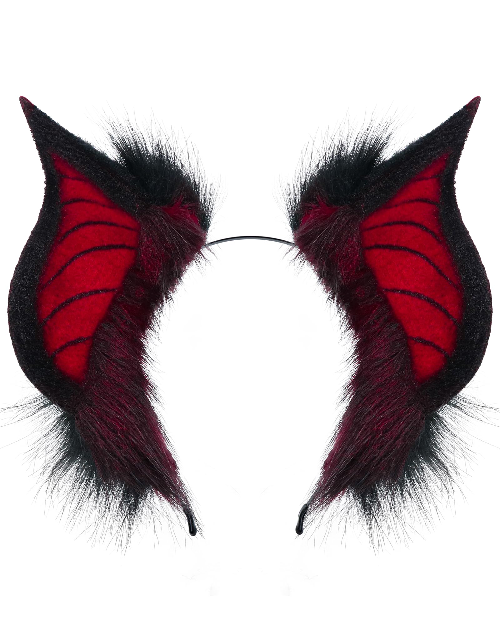 ZFKJERS Handmade Bat Beast Ears Headband Cosplay Costume Accessories for Halloween, Anime Con, Stage Performance (Black Red)