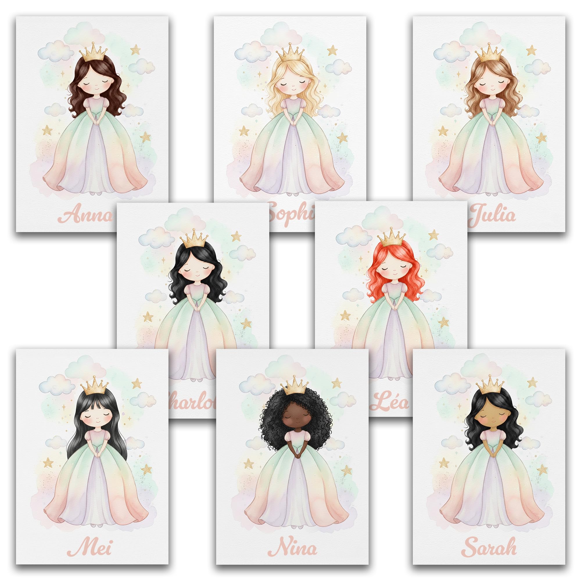 Poster personnalisé prénom Princesse avec ou sans Cadre pastel aquarelle personnalisation féérique fille Affiche Toile ou Plexiglas – Cadeau Naissance Anniversaire Noël Chambre enfant (Blonde)