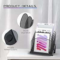 Vista 7 de Inclined Desk File Organizer Metal Desk Magazine Folder Holder with 5-Section Vertical Compartments Rack File Organizer for Office, Home, School
