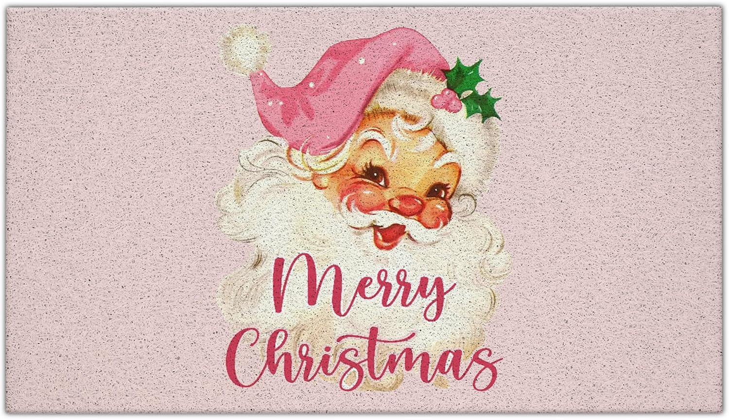 Nogrit Pink Santa Christmas Decor, 17x30 Inch Vintage Santa Outdoor Mat for Front Door