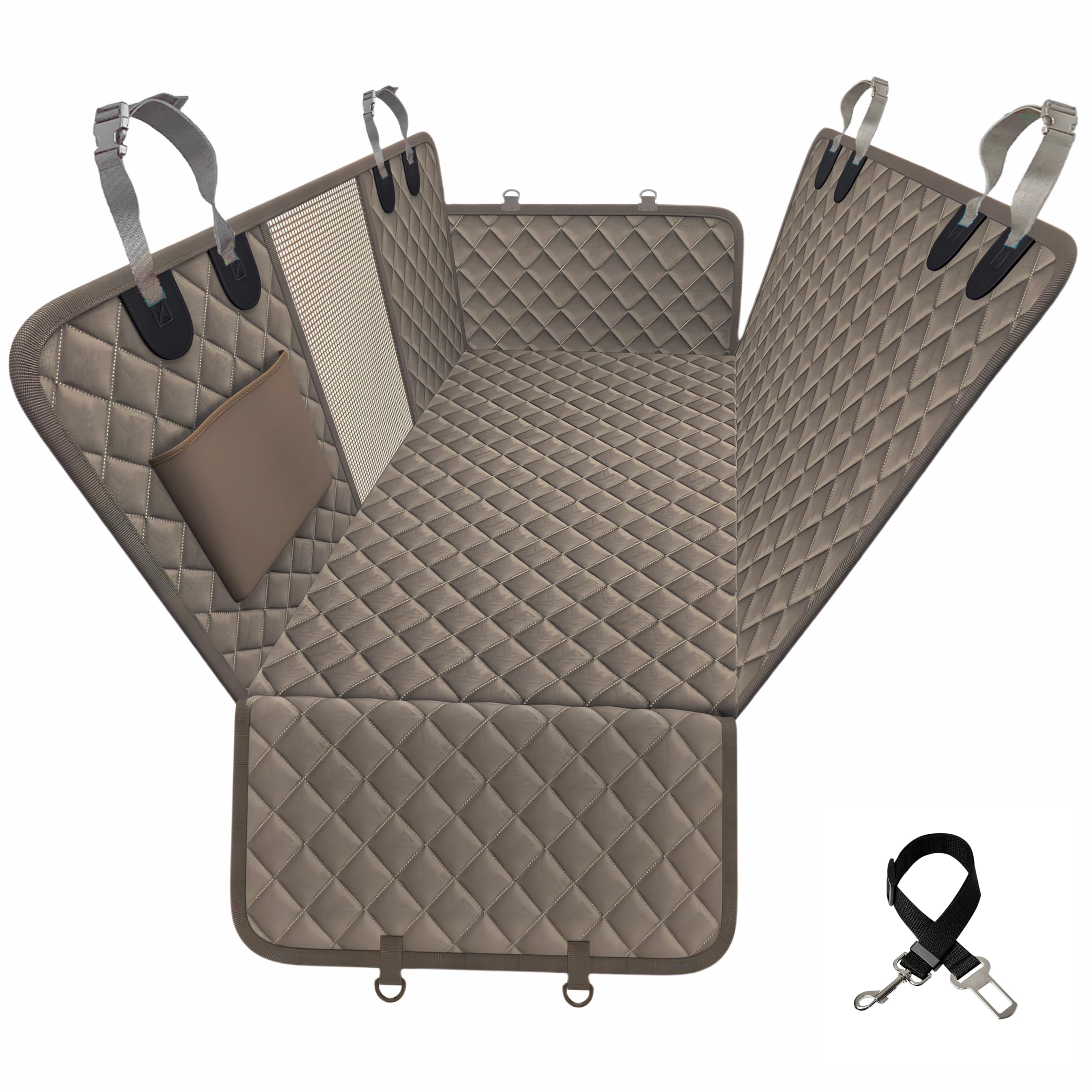 Copertura posteriore per auto per cani, estensore del sedile con fondo rigido, impermeabile, supporta fino a 190 kg. Amaca resistente. Copertura per sedile posteriore per cani di TrioGato (grigio)