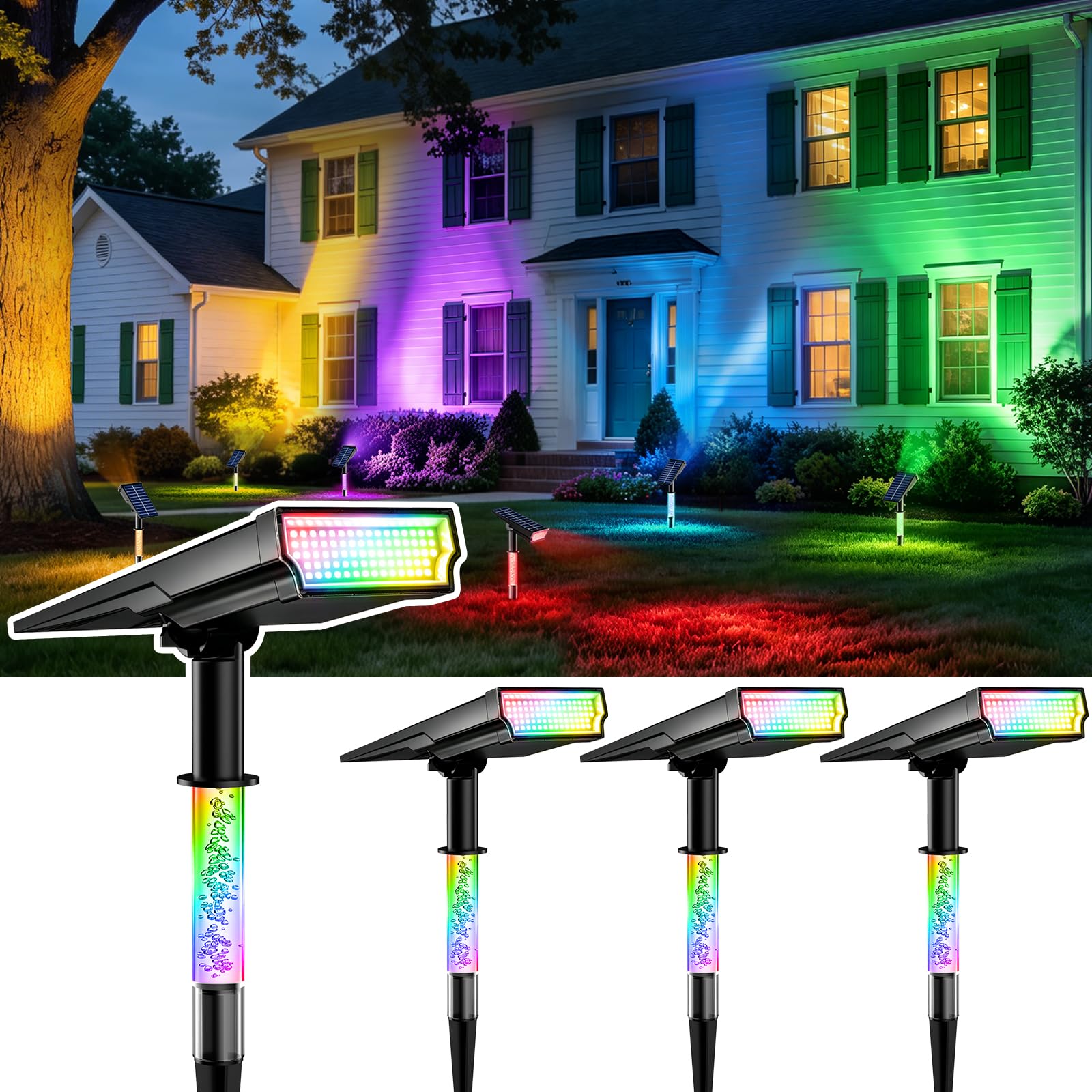 Solar Spot Lights Outdoor, RGB Landscape Spotlight 4 Pack