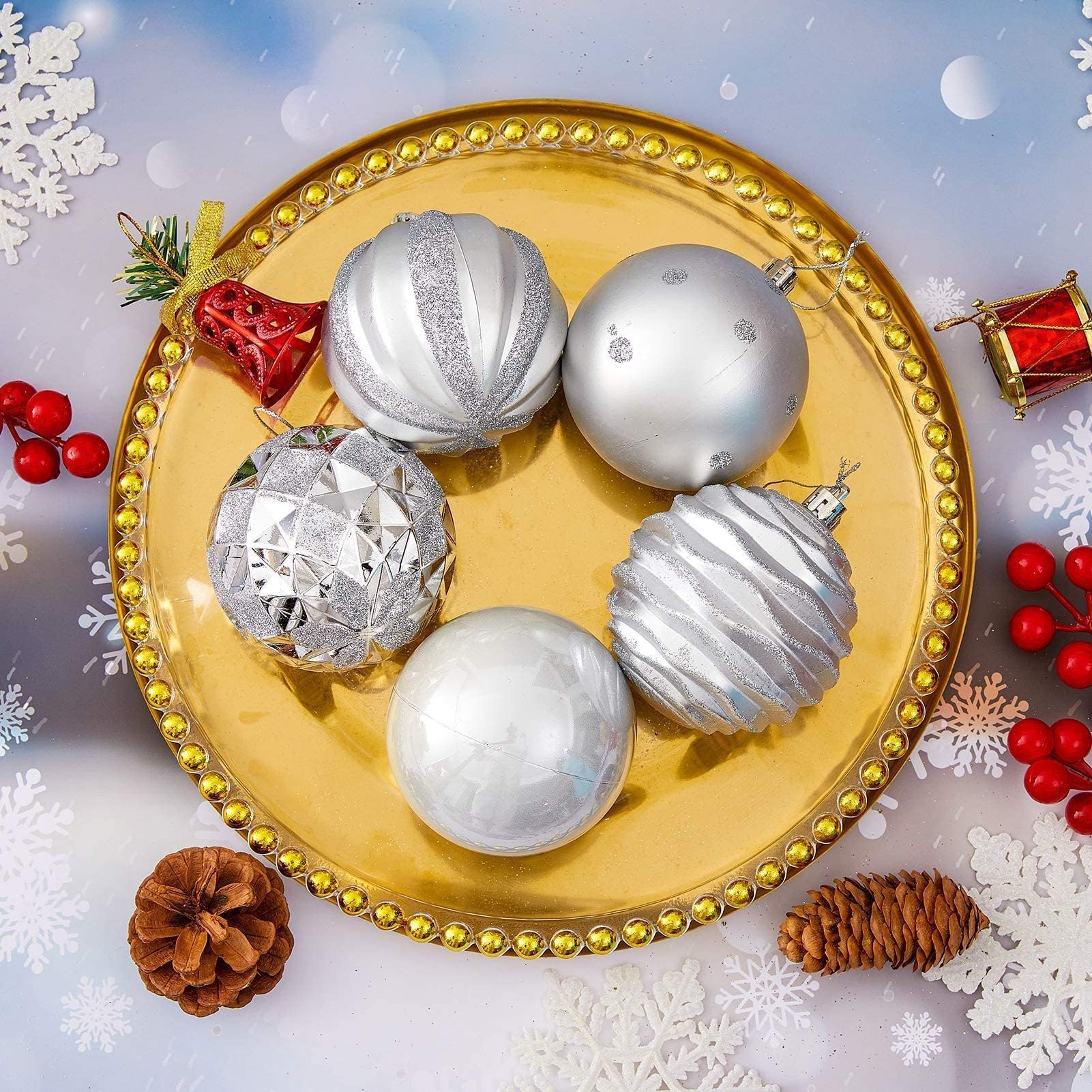Lot de 12 boules de Noël décoratives à suspendre en plastique incassable - 80 mm - Argenté