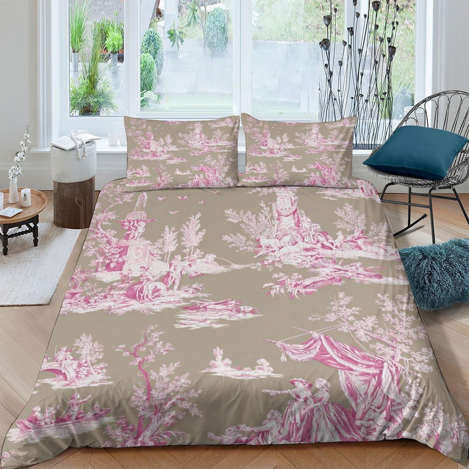 Ctjqhvkz Style-8 3D Printed Pastoral Landscape Fitted Sheet Microfiber Pink Toile Bed Cover For Bedroom Guest Room Mattress Decor Single（135X200cm）