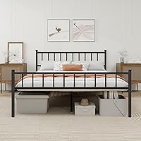 WJORATA Queen Metal Platform Bed Frame with Headboard, Sturdy Steel Slats, No Box Spring Needed, Easy Assembly, Black