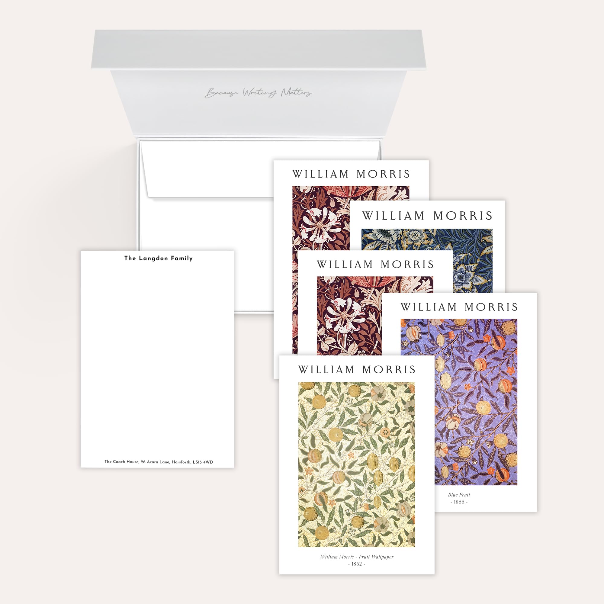 Me Loovely Personalised Letter Writing Paper and Envelopes Set A5 Sheets with William Morris Prints On Reverse Luxury Stationery in Gift Box (Pack of 40)