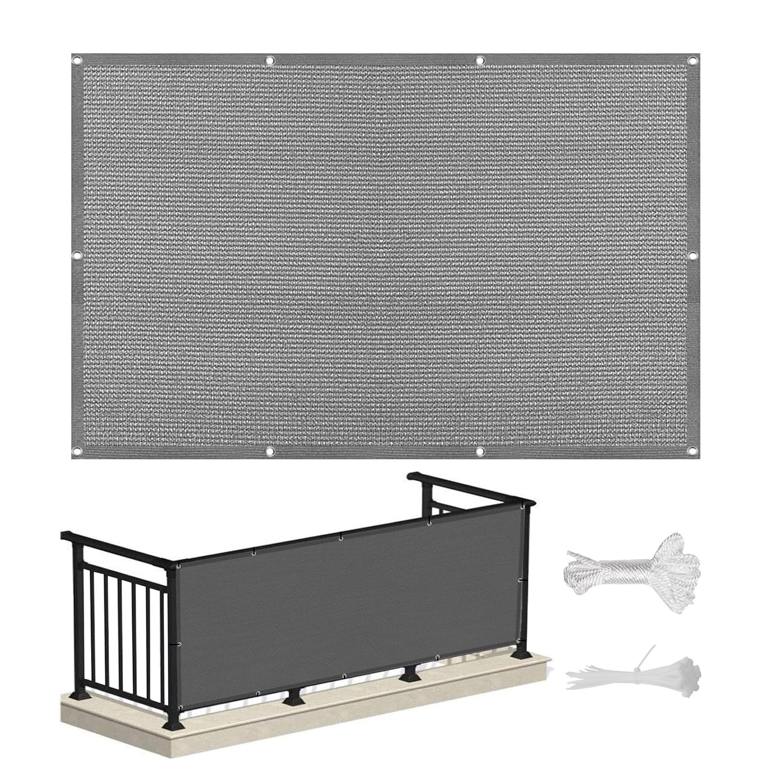 Pare-soleil balcon 120 x 330 cm gris clair avec câble de fixation