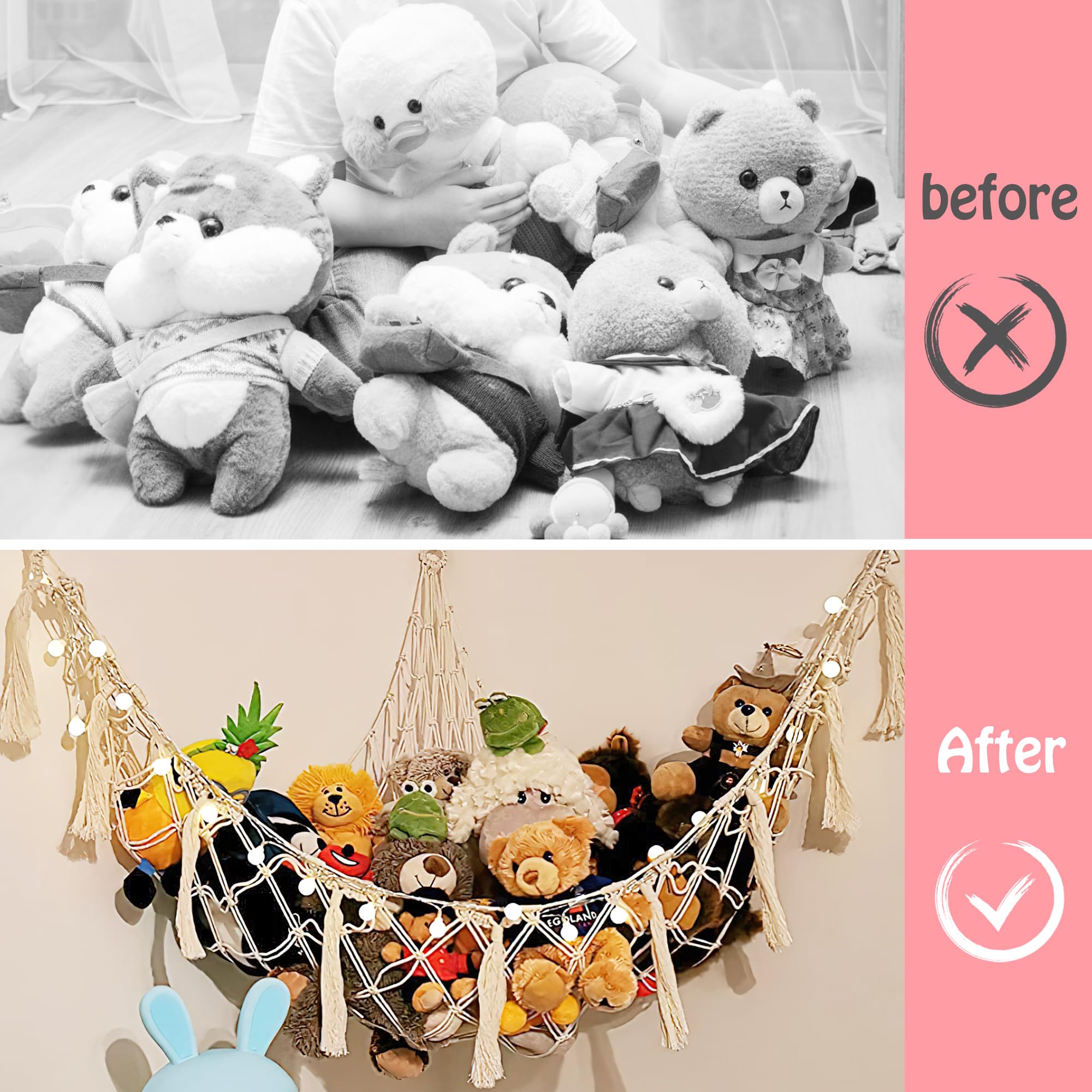 Amaca Giocattolo per Animali di Peluche Amache in Rete Portaoggetti per Peluche di Giocattoli per Camera Dei Bambini con Ganci 150 * 110 * 110cm