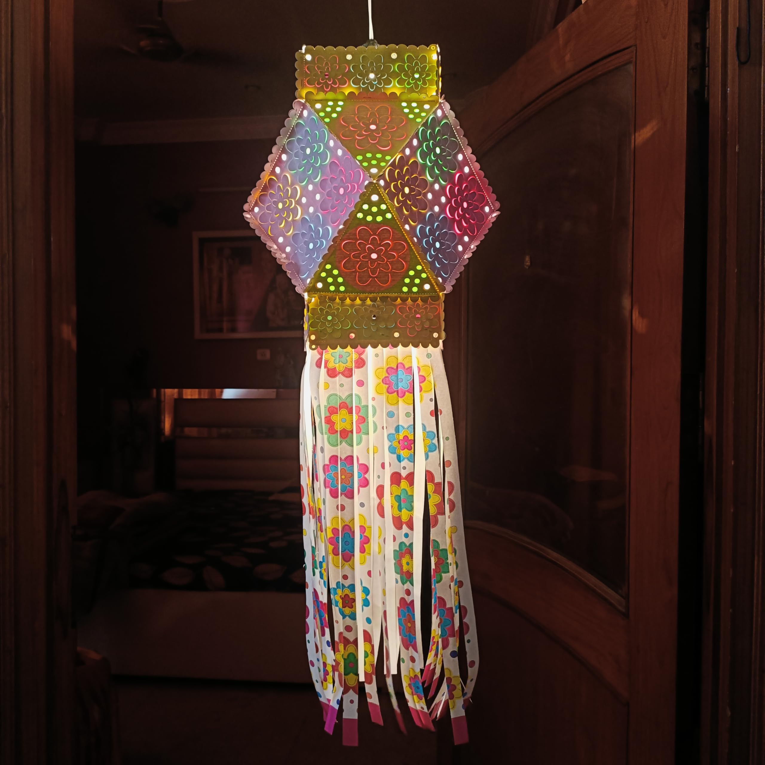 ALILA Hanging Lantern Kandil For Balcony Lamp Shade Jhumar Home Living Room Diwali Xmas Christmas Decor Decoration (M4 - Akash Kandil For Diwali Balcony)