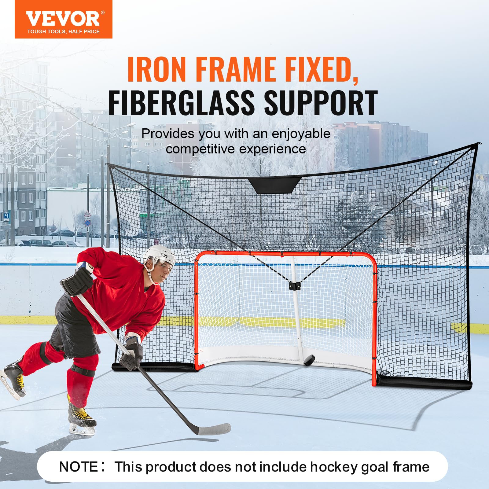 VEVOR Filet de But de Hockey 366x220 cm, Pare-Ballons de Rue, Ensemble d'Entraînement Portable, Assemblage Facile, Intérieur et Extérieur, Noir (Cadre Non Inclus)