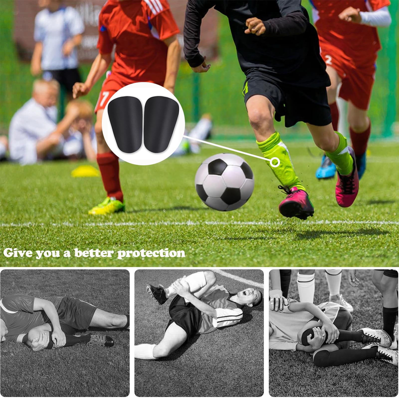Mini scheenbeschermers voetbal, 1 paar mini-beenbeschermers voor kinderen en jongeren, voetbalbeschermende accessoires, anti-botsingen, schokbestendig, personaliseerbaar, Can't Can scheenbeschermers