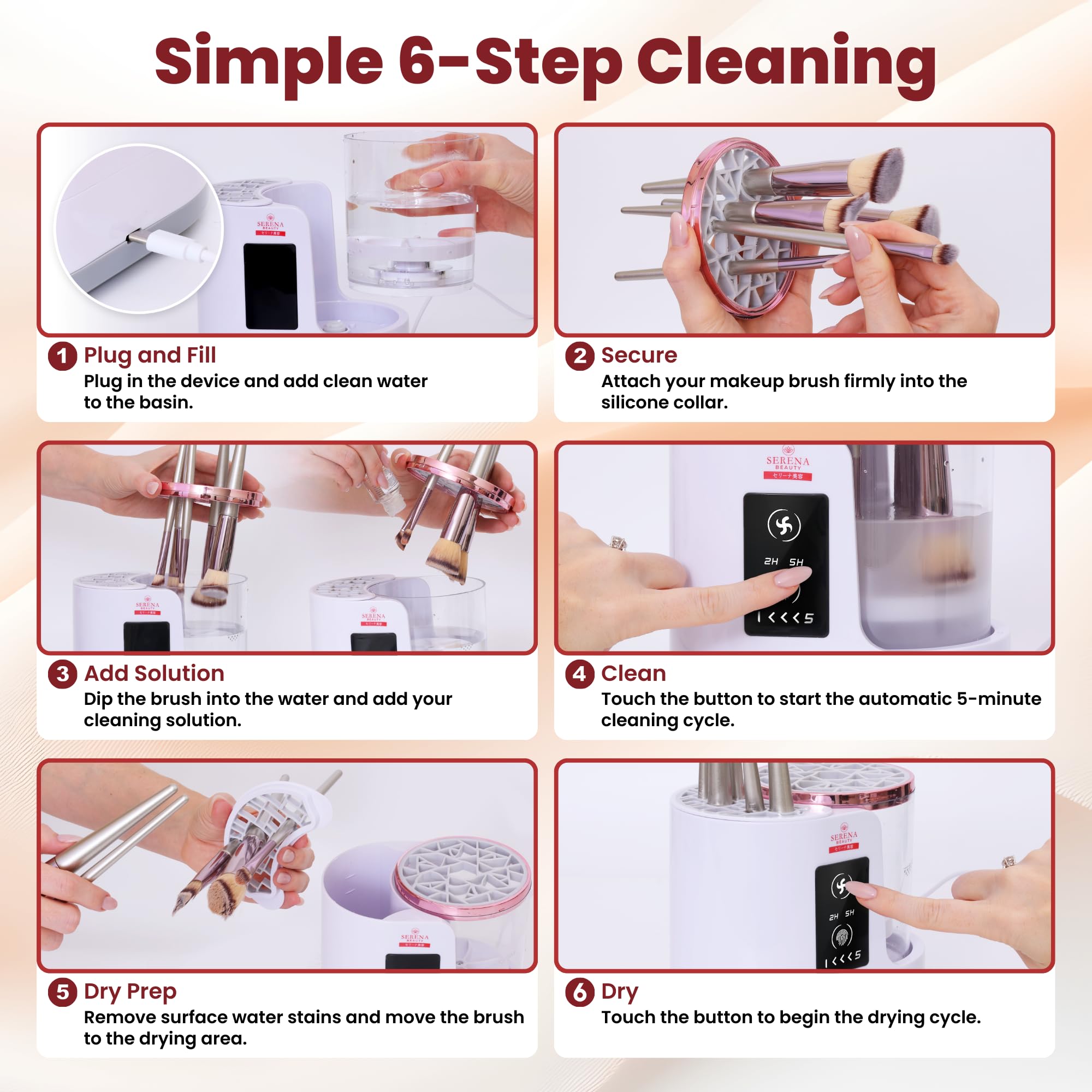 Macchina automatica elettrica per la pulizia dei pennelli da trucco - Pulitore e asciugatrice automatico 3 in 1, alimentato tramite USB, 5 minuti di auto-ciclo, pulisce e asciuga più