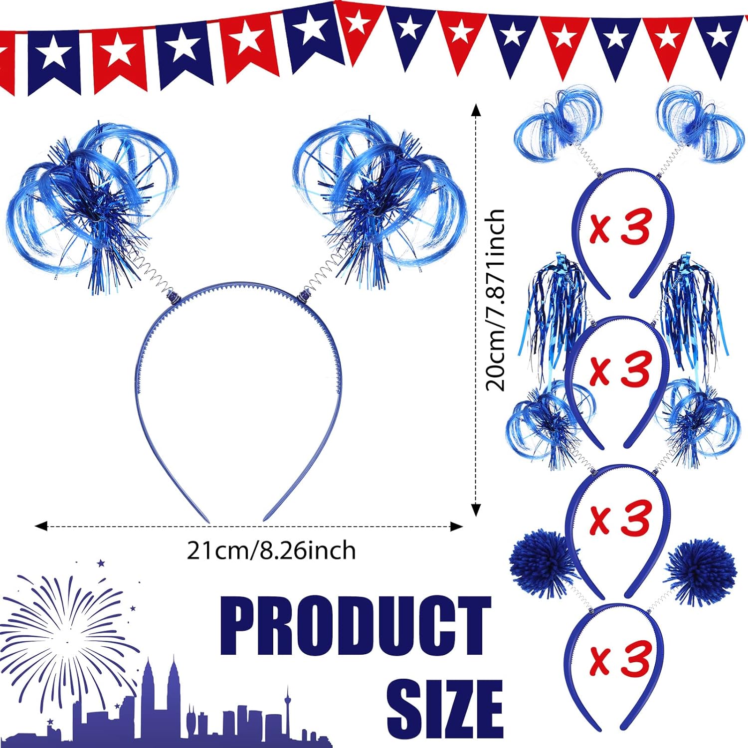 Censen 12 Pcs St. Patrick's Day Pom Pom Headbands Easter Spirit Party Headbands Tinsel Ponytail Headwear for Birthday Holiday - Image 2