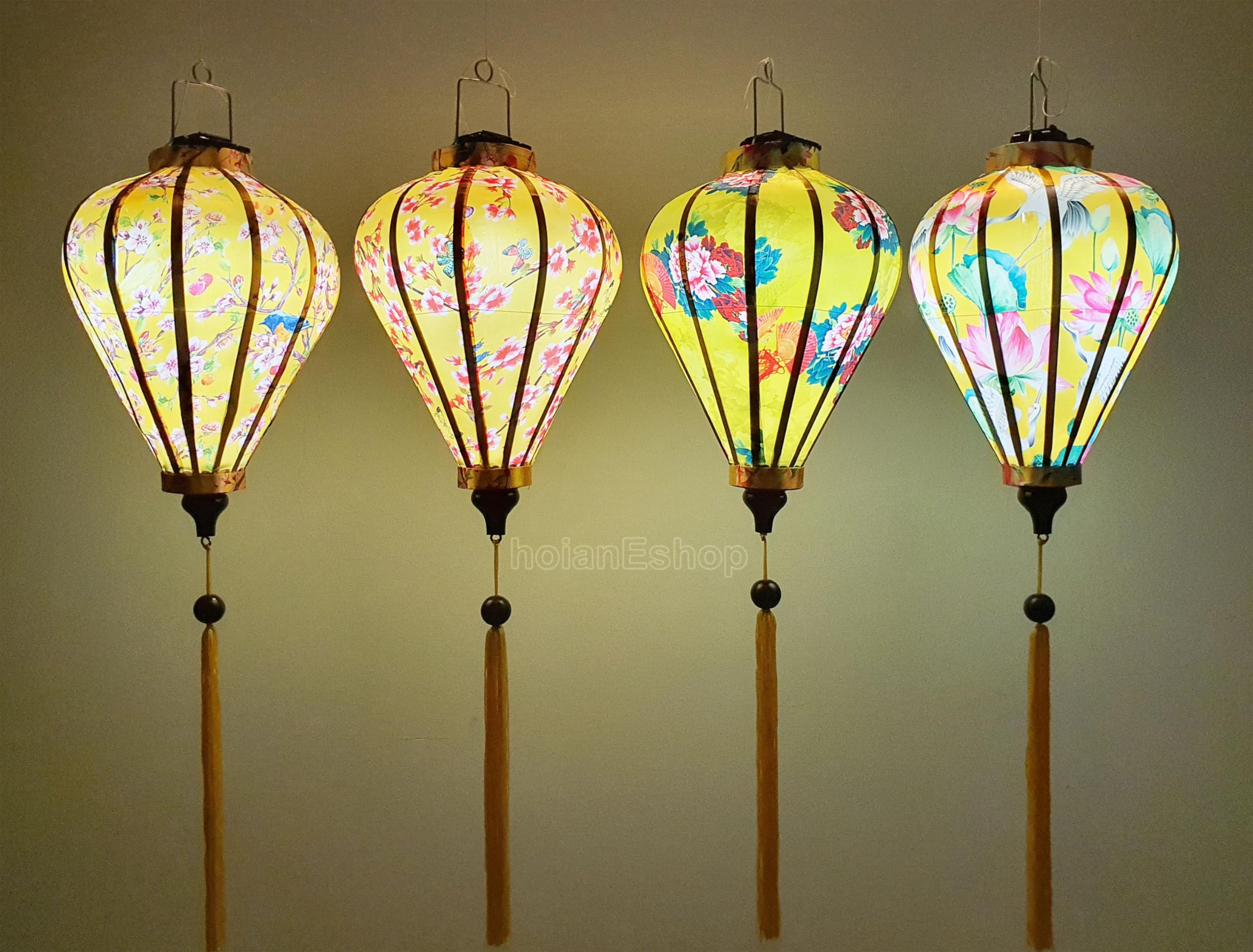 Set 4 pcs Hoi an Silk Lanterns for Wedding Party Decorations Outdoor Garden Decorative Traditional Lanterns for Restaurant Decorations -Customize Lanterns (Set 4 Color #16)