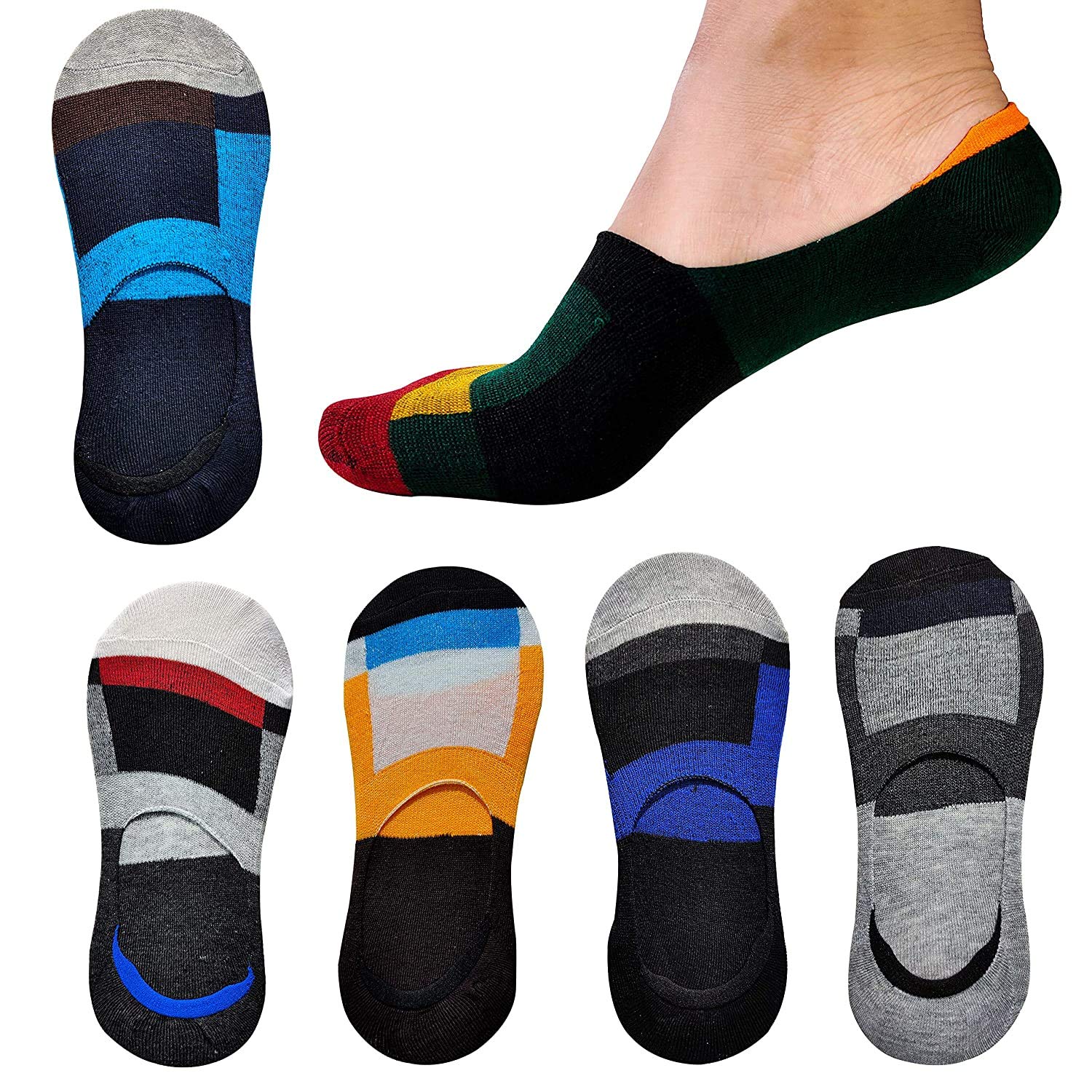 The Collection Villa Unisex Cotton Premium Low Cut Ankle Socks/Shoe Liner Socks/Loafer Socks With Anti Slip Silicon Grip Combo (Pack Of 6, Free Size combo pack), Multicolor-Dark buy now