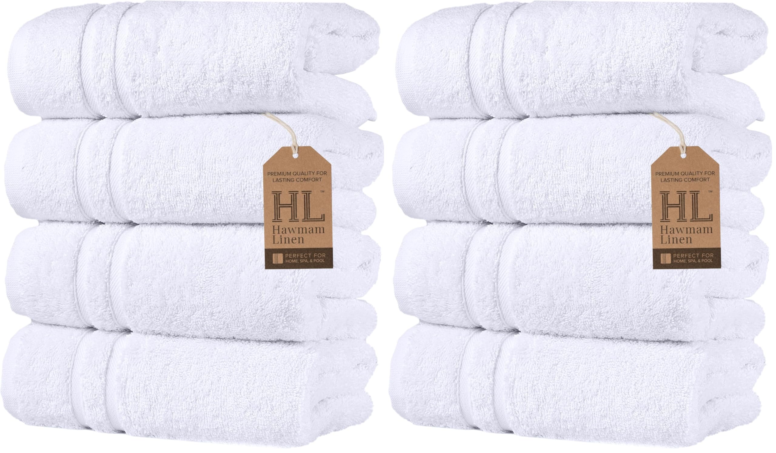 Hawmam Linen White Hand Towels for Bathroom, Set of 4, 16x29 Inch, Premium Turkish Cotton, Highly Absorbent Hotel Collection, Blissful Luxury Spa Feel, White Towels (Pack of 2)
