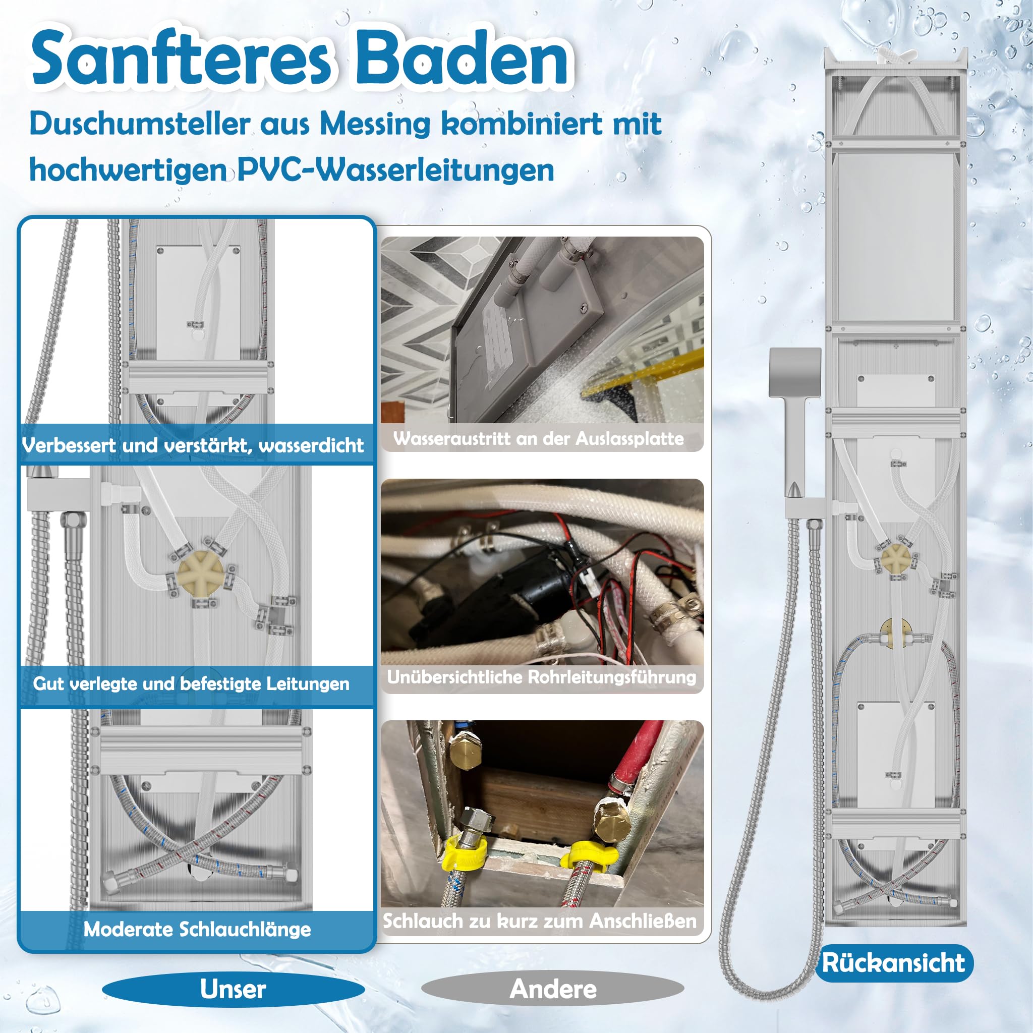 Aufun Duschpaneel aus Edelstahl mit Ablage und Armatur Duschpaneelsystem | 5 Funktionen Duschsäule mit Regendusche, Verstellbare Massagedüsen, Handbrause und Wanneneinlauf, Duscharmatur (Silber)