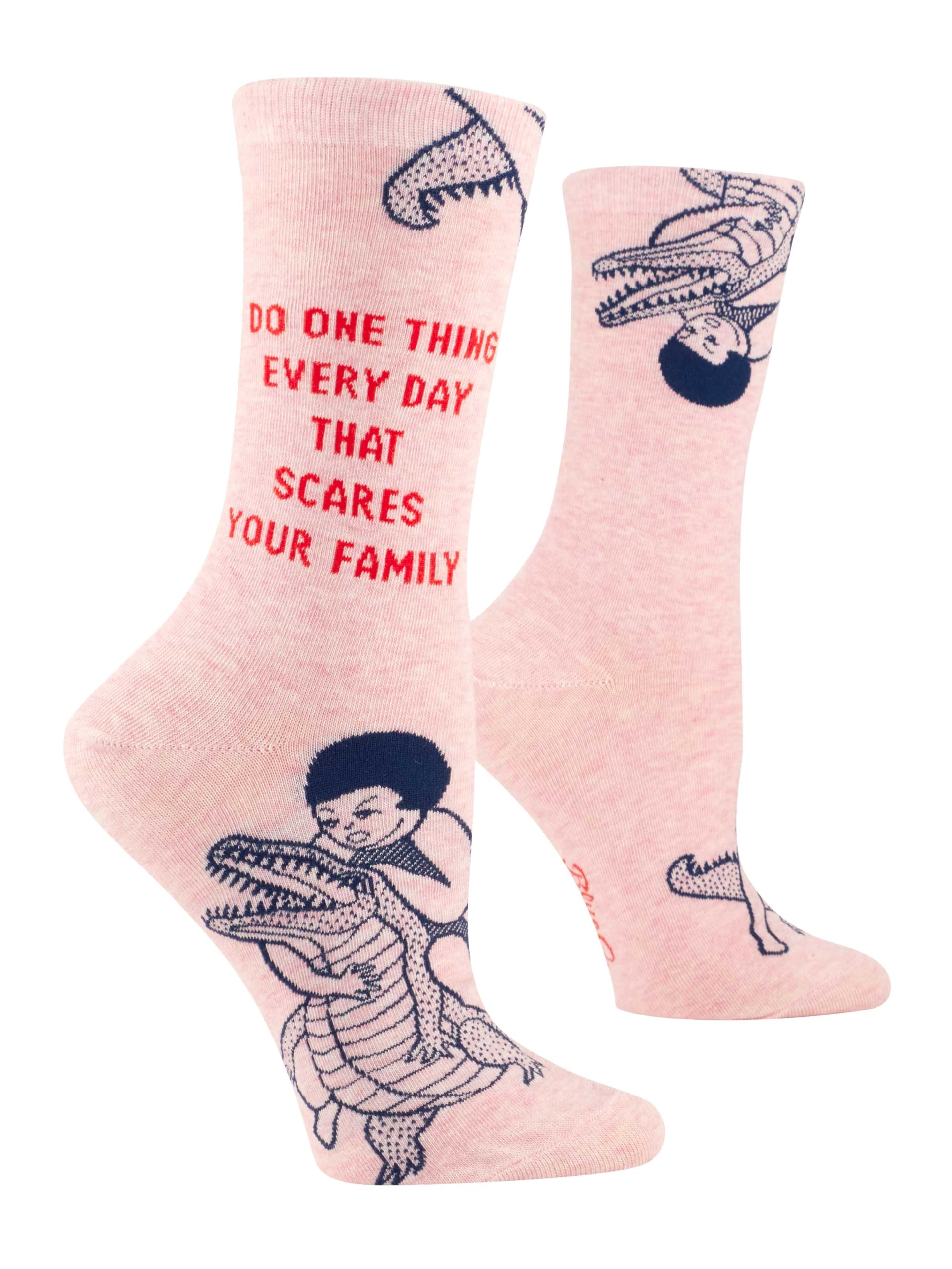 Blue Q Women's Funny Novelty Crazy Crew Socks with Sayings, Do One Thing Every Day That Scares Your Family, One size