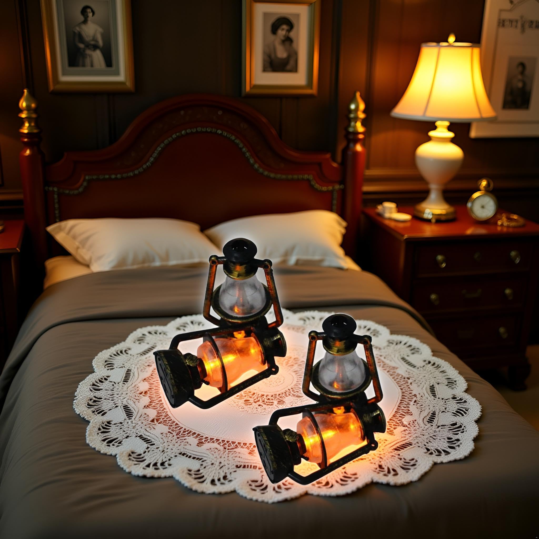 2Pcs Miniature Lamps for Dollhouse,Doll House Miniature Retro Oil Lantern Dollhouse Accessories Scene Ornaments Dollhouse Miniature Scene Model Hurricane Lantern Kerosene Lamp - Image 3